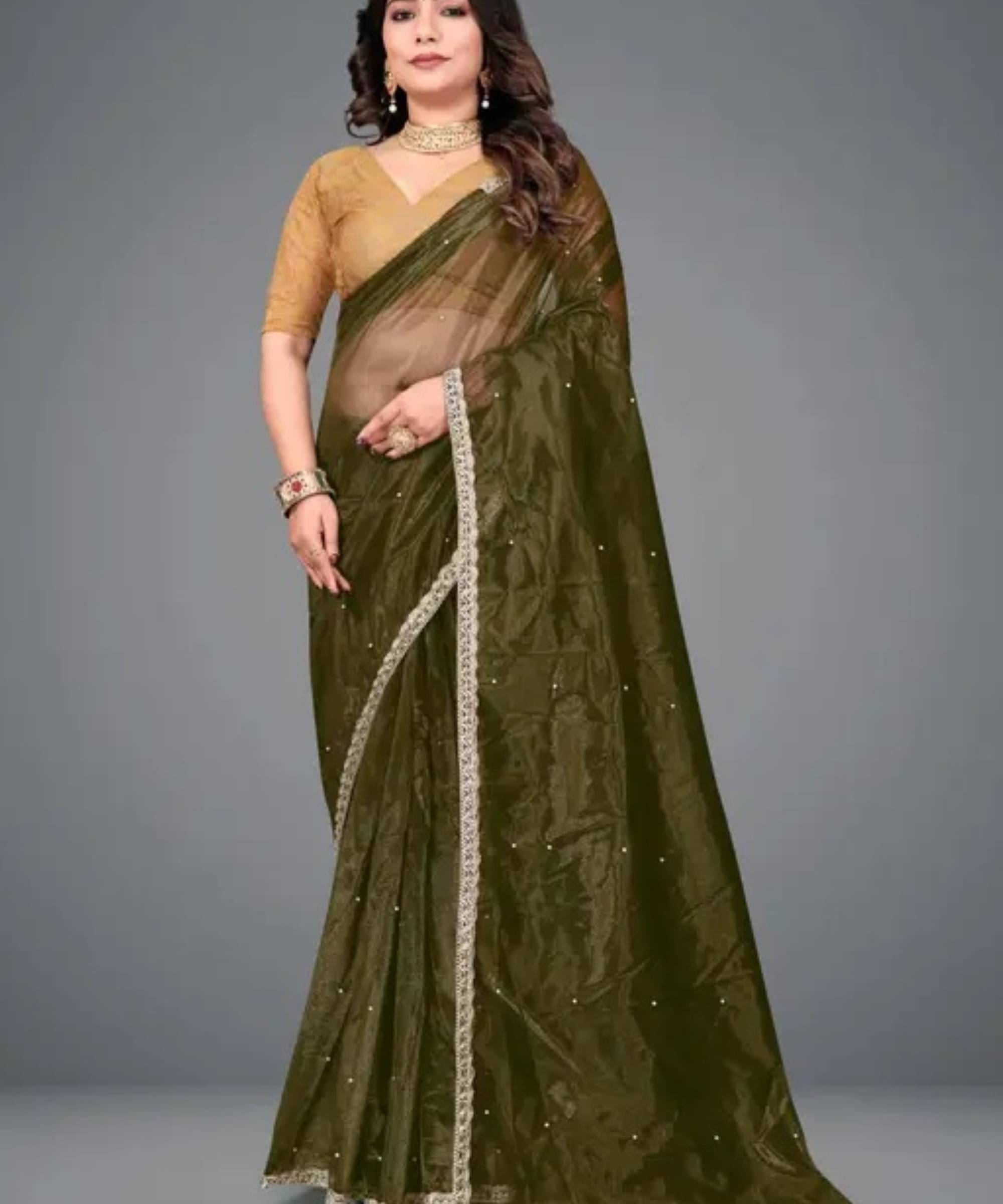     			SIMRISH Nylon Self Design Saree With Unstitched Blouse Piece ( Light Green )