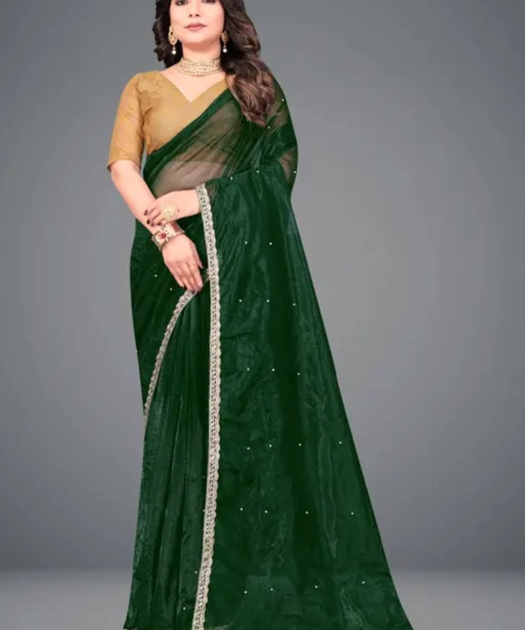     			SIMRISH Nylon Self Design Saree With Unstitched Blouse Piece ( Green )