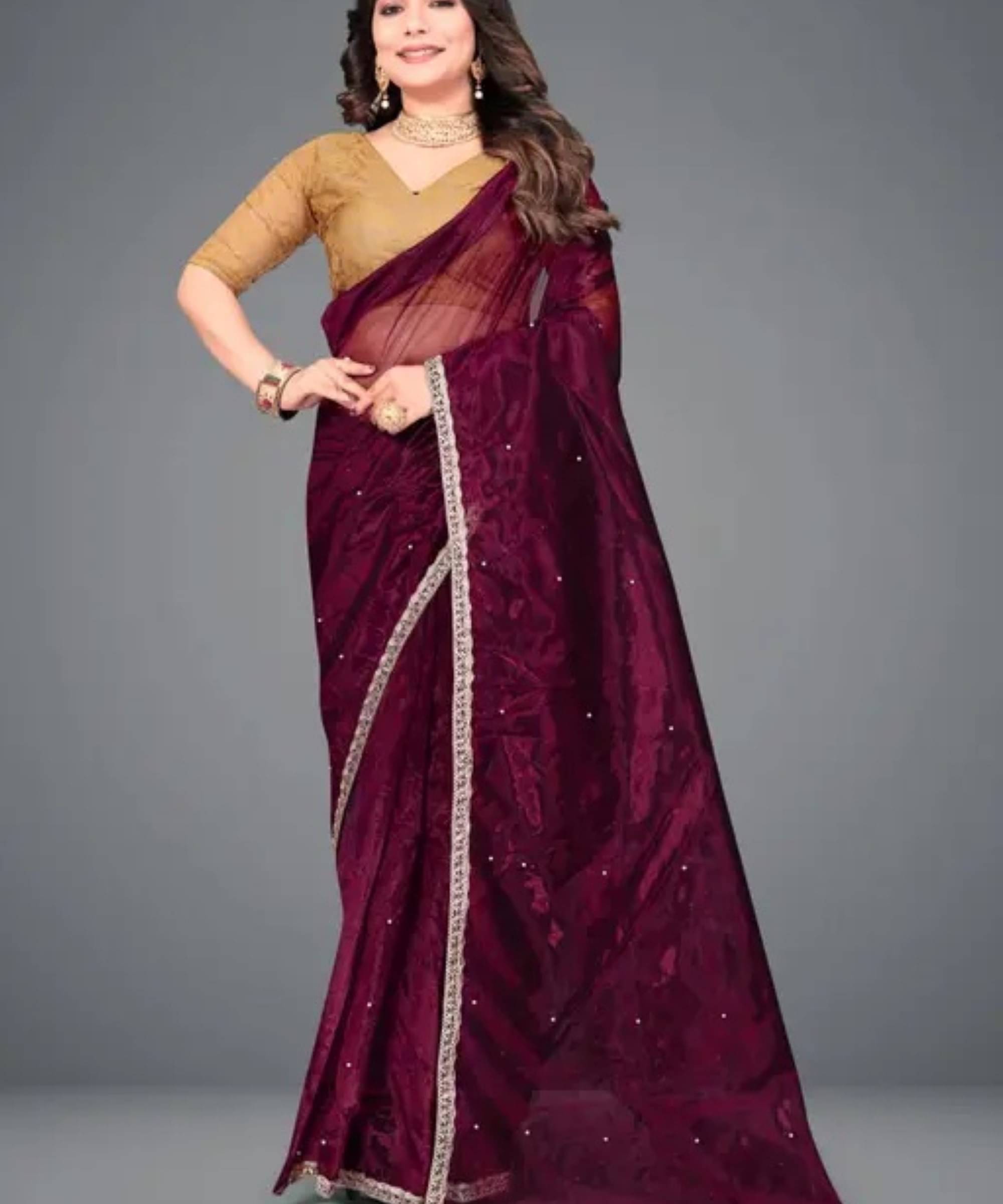     			SIMRISH Nylon Self Design Saree With Unstitched Blouse Piece ( Maroon )