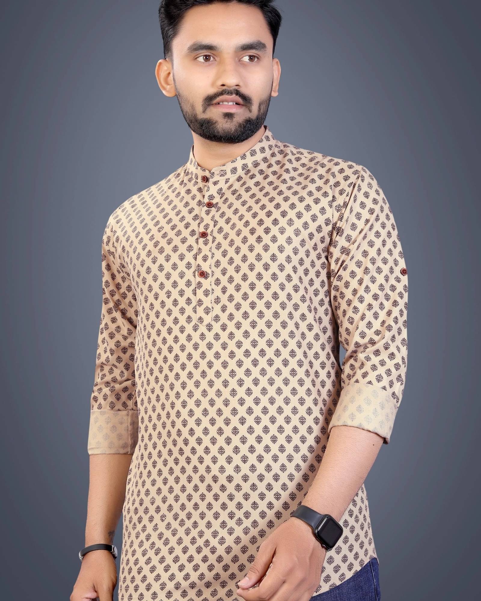 SPOQUE Beige Cotton Blend Men's Regular Kurta ( Pack of 1 )     			SPOQUE Beige Cotton Blend Men's Regular Kurta ( Pack of 1 )