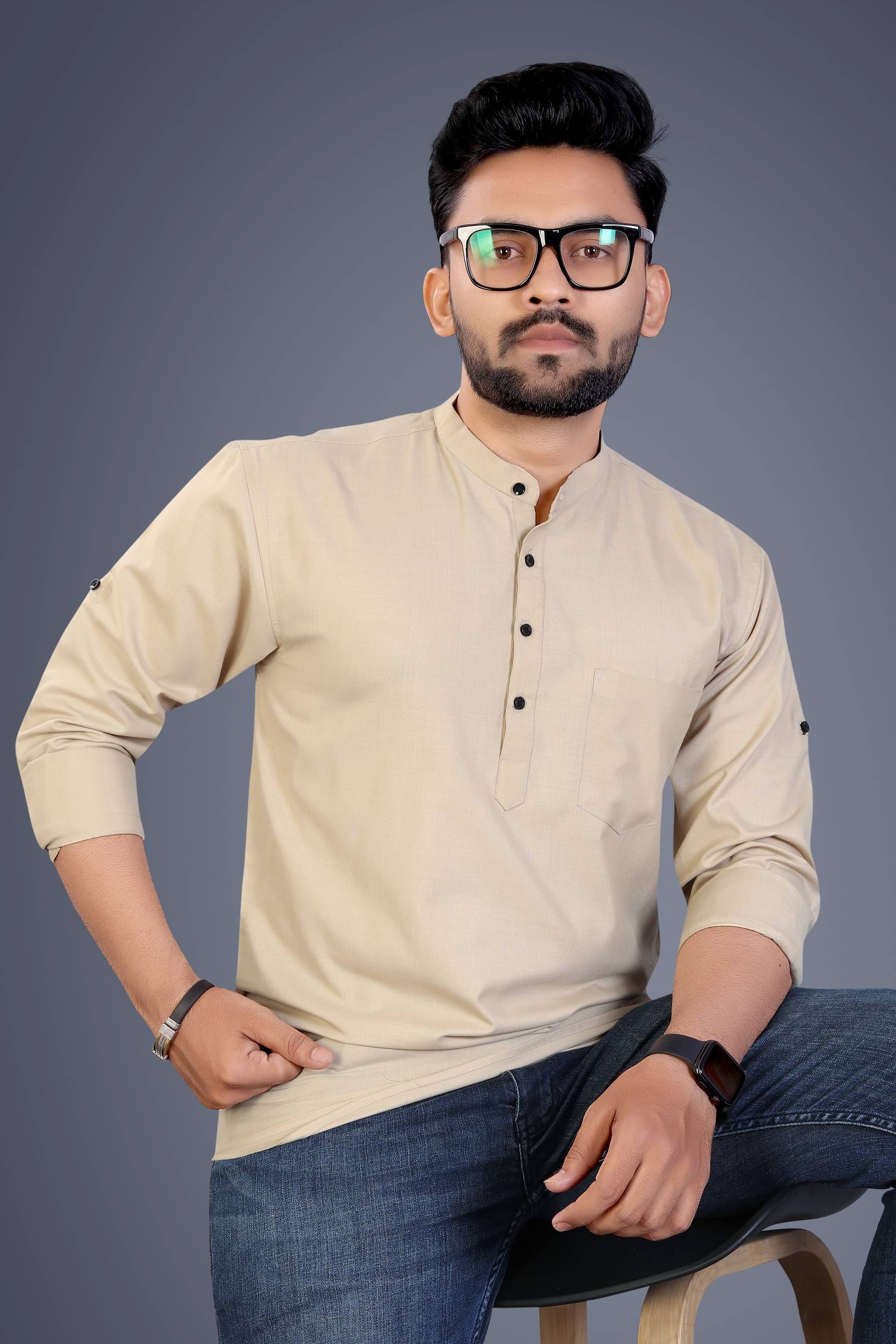     			SPOQUE Beige Cotton Blend Men's Regular Kurta ( Pack of 1 )