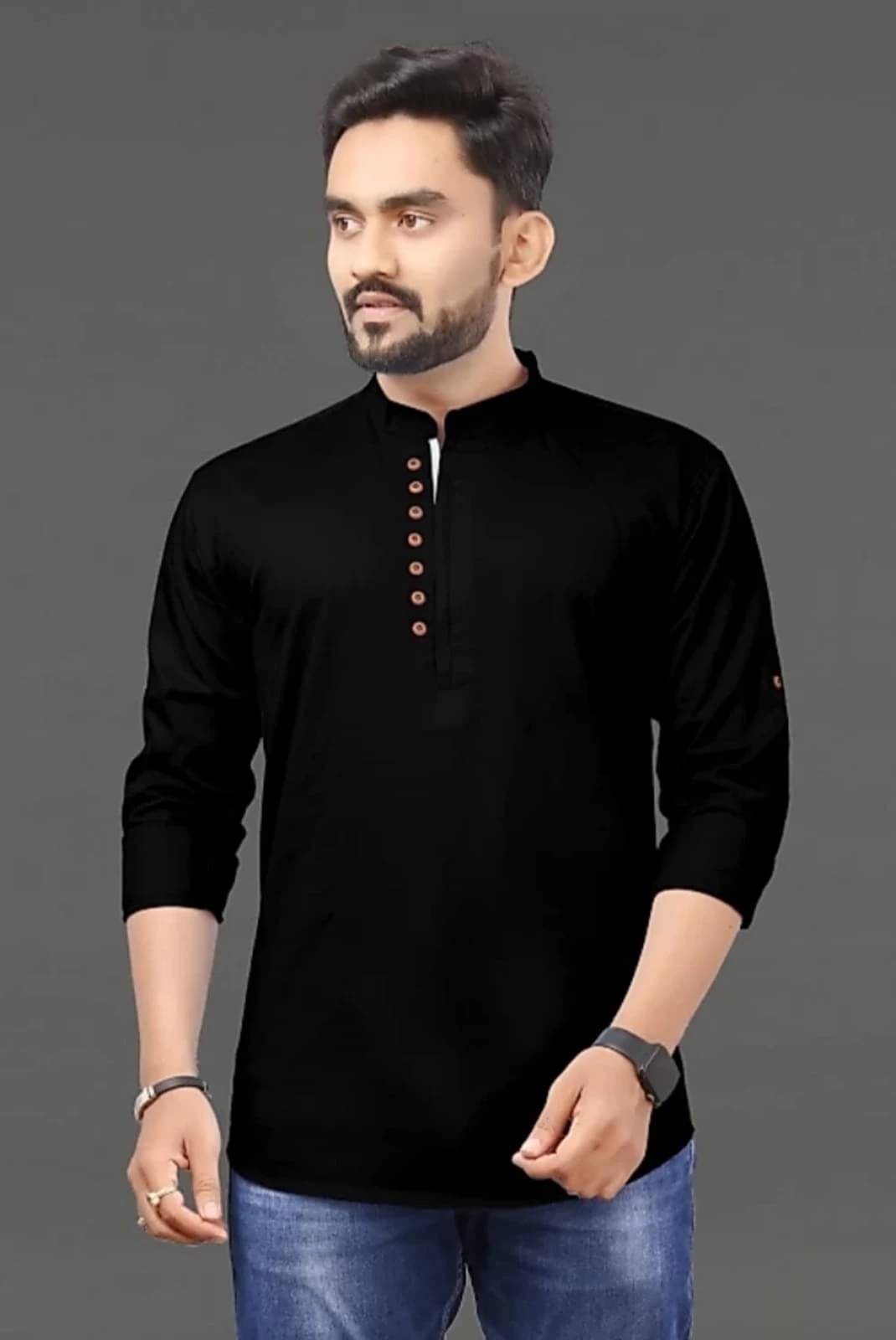     			SPOQUE Black Cotton Blend Men's Regular Kurta ( Pack of 1 )