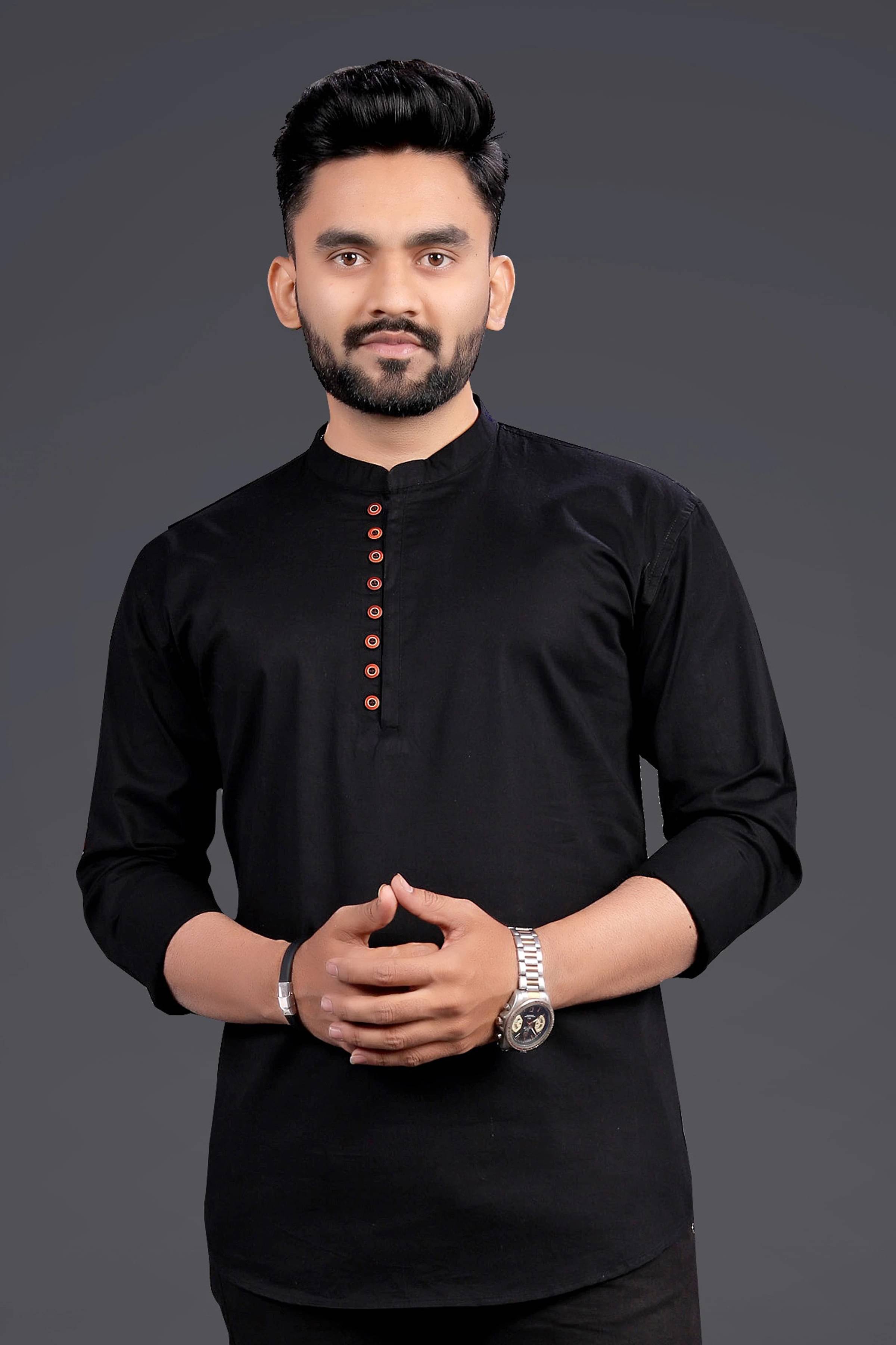     			SPOQUE Black Cotton Men's Regular Kurta ( Pack of 1 )
