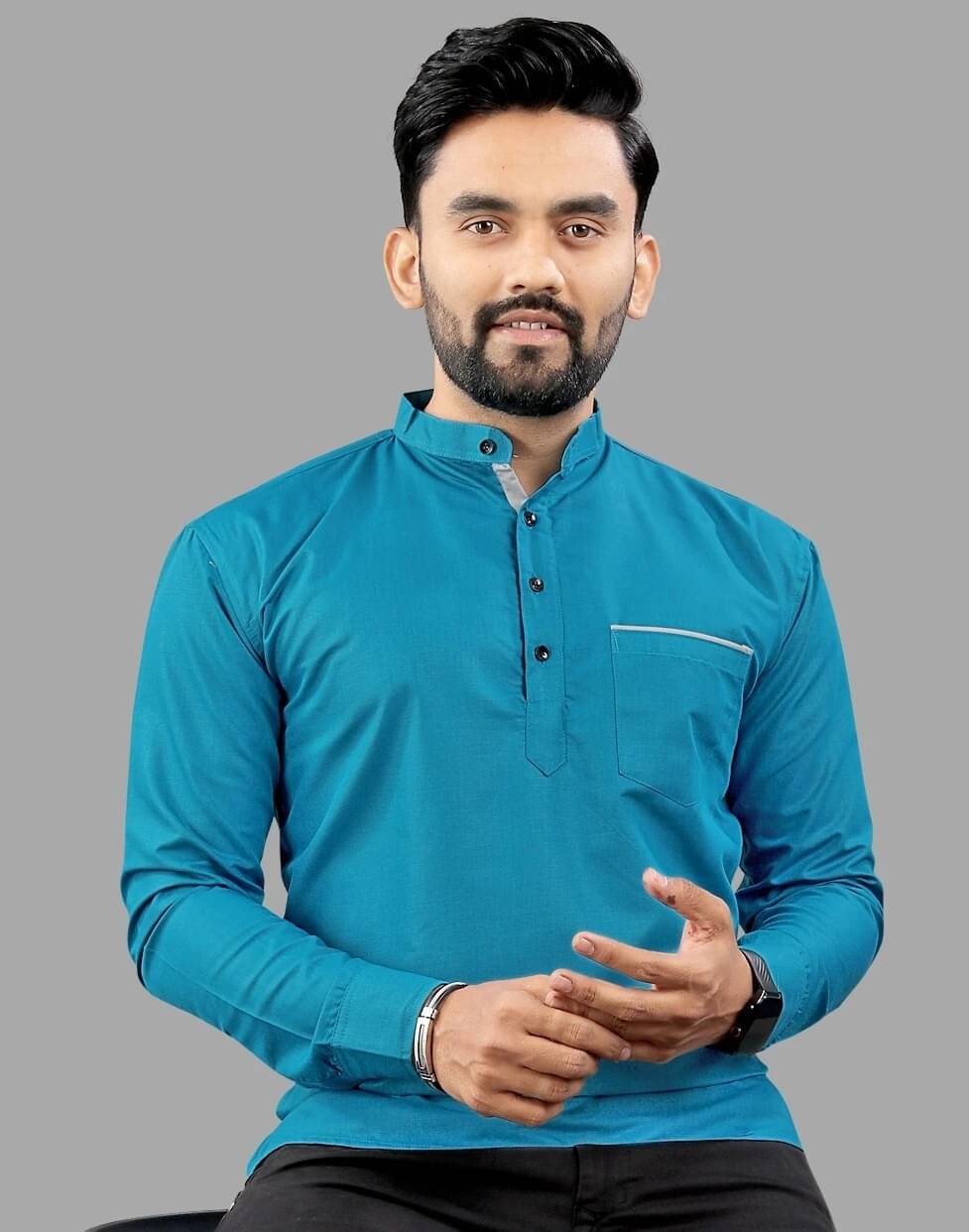     			SPOQUE Blue Cotton Blend Men's Regular Kurta ( Pack of 1 )