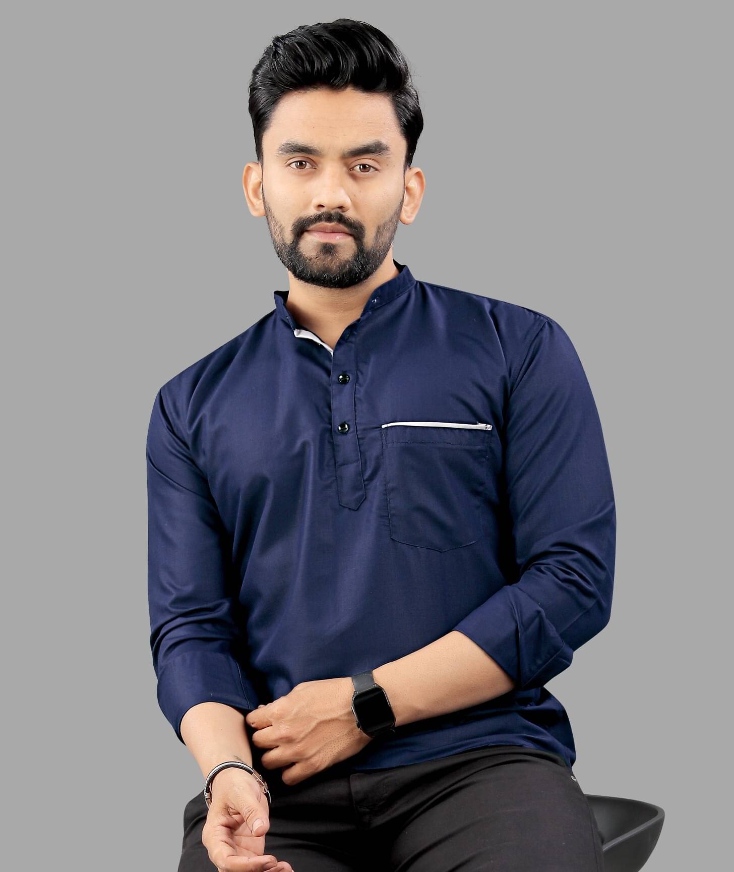 SPOQUE Navy Cotton Blend Men's Regular Kurta ( Pack of 1 ) SPOQUE Navy Cotton Blend Men's Regular Kurta ( Pack of 1 )