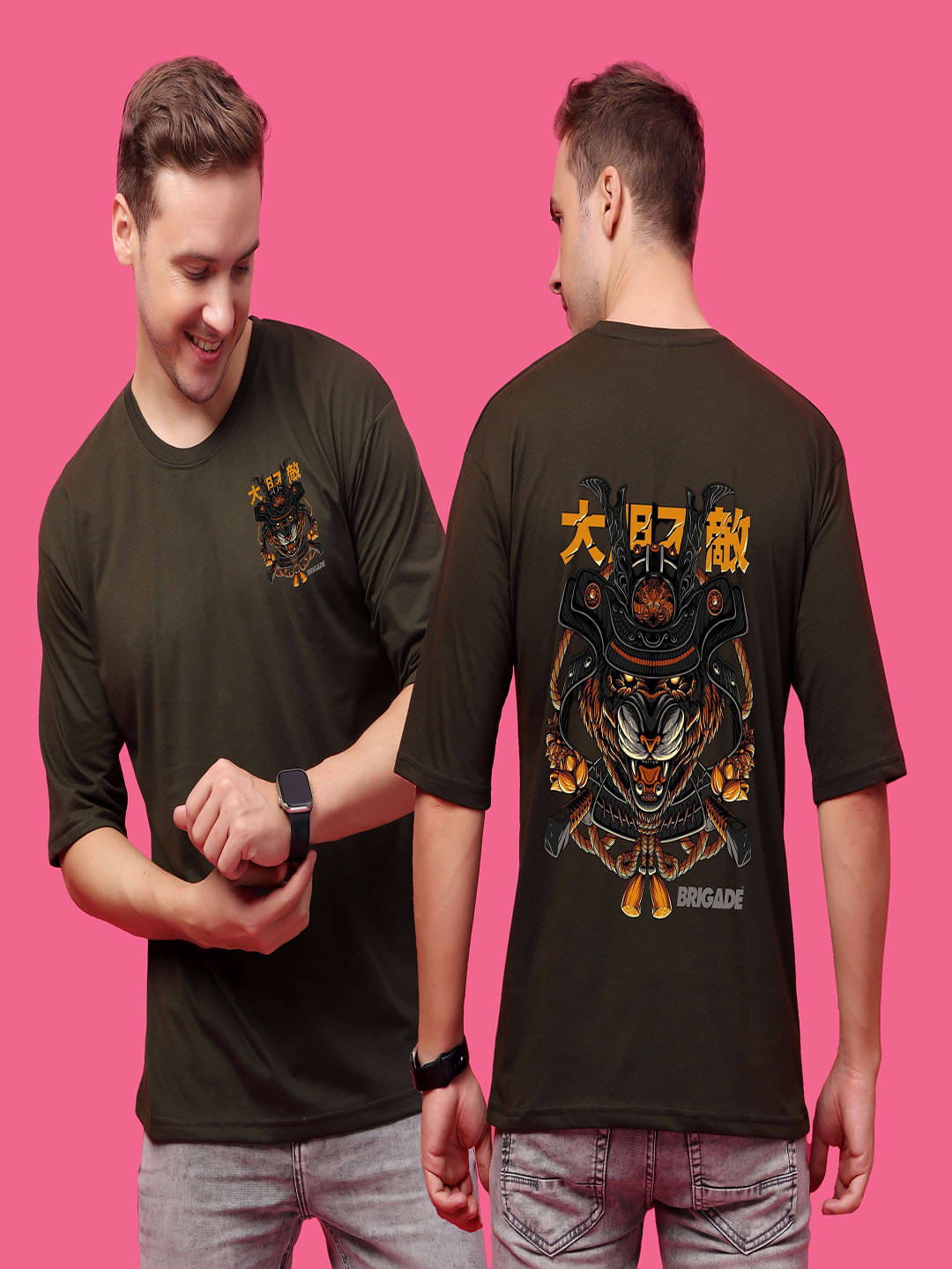     			SWIFTLY Men Cotton Oversized Fit Printed T-Shirt ( Olive )
