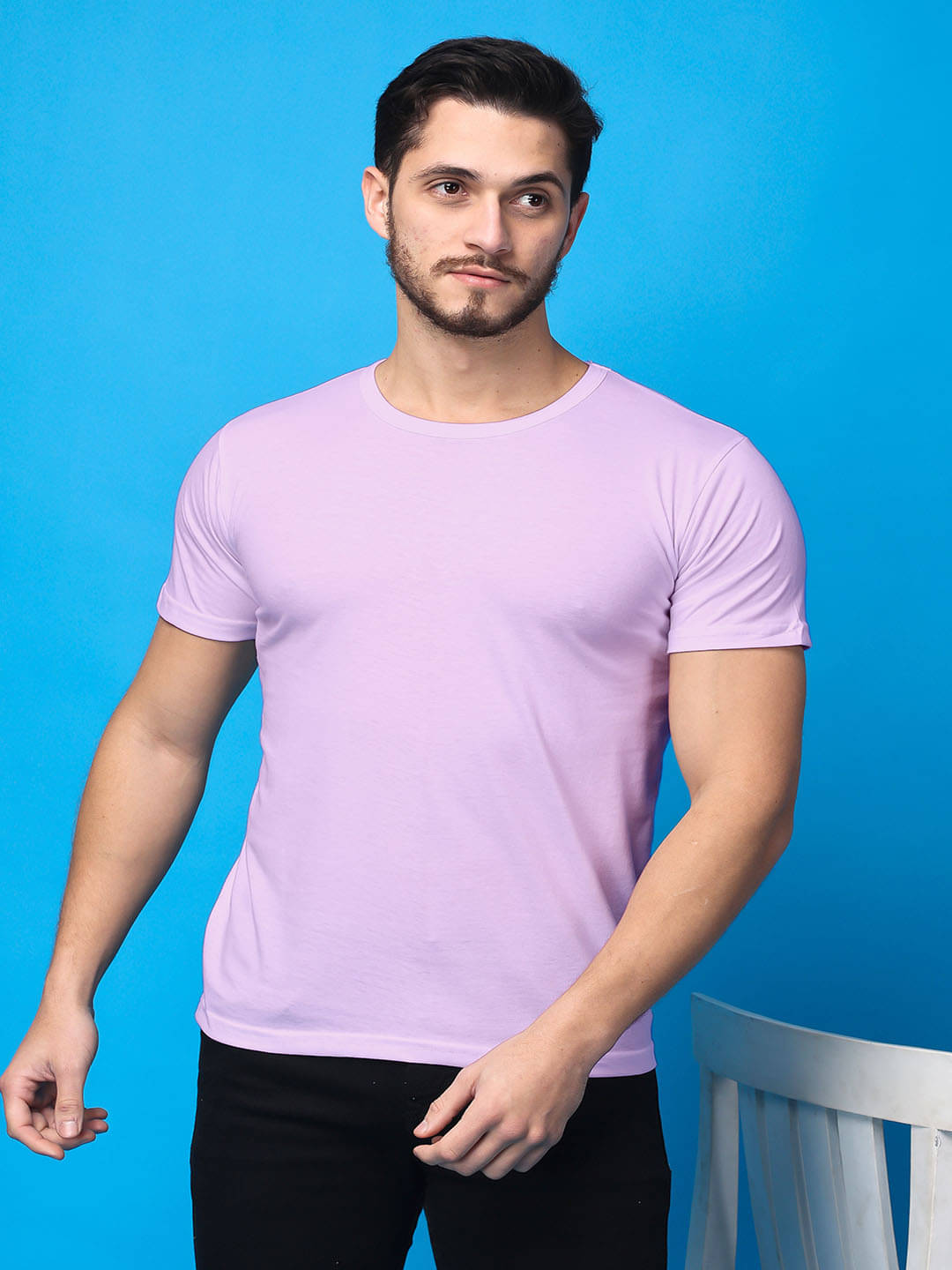     			SWIFTLY Men Cotton Regular Fit Solid T-Shirt ( Lavender )