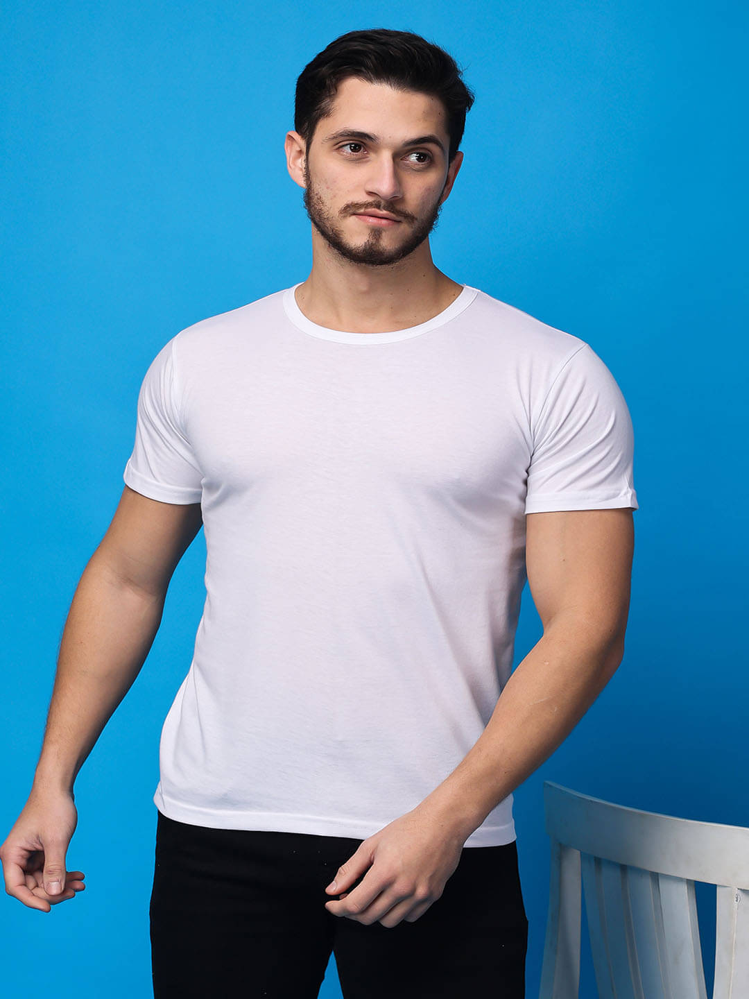 SWIFTLY Men Cotton Regular Fit Solid T-Shirt ( White ) SWIFTLY Men Cotton Regular Fit Solid T-Shirt ( White )