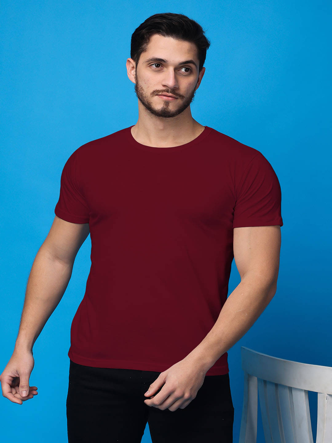 SWIFTLY Men Cotton Regular Fit Solid T-Shirt ( Maroon ) SWIFTLY Men Cotton Regular Fit Solid T-Shirt ( Maroon )