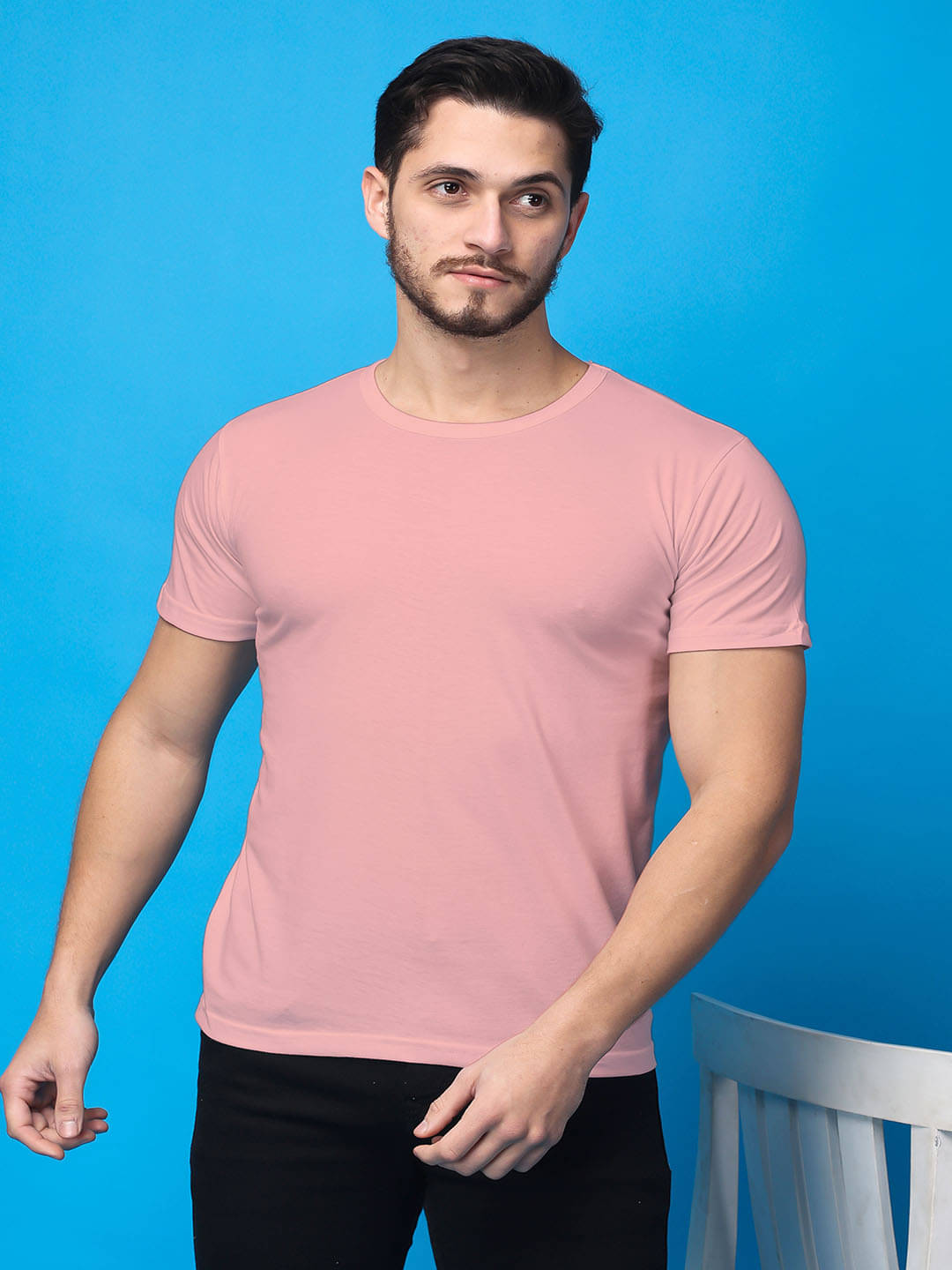 SWIFTLY Men Cotton Regular Fit Solid T-Shirt ( Peach ) SWIFTLY Men Cotton Regular Fit Solid T-Shirt ( Peach )