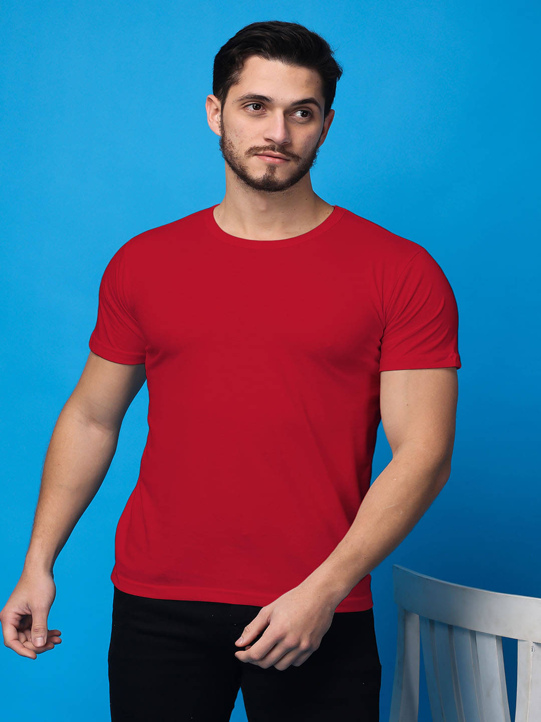SWIFTLY Men Cotton Regular Fit Solid T-Shirt ( Red ) SWIFTLY Men Cotton Regular Fit Solid T-Shirt ( Red )