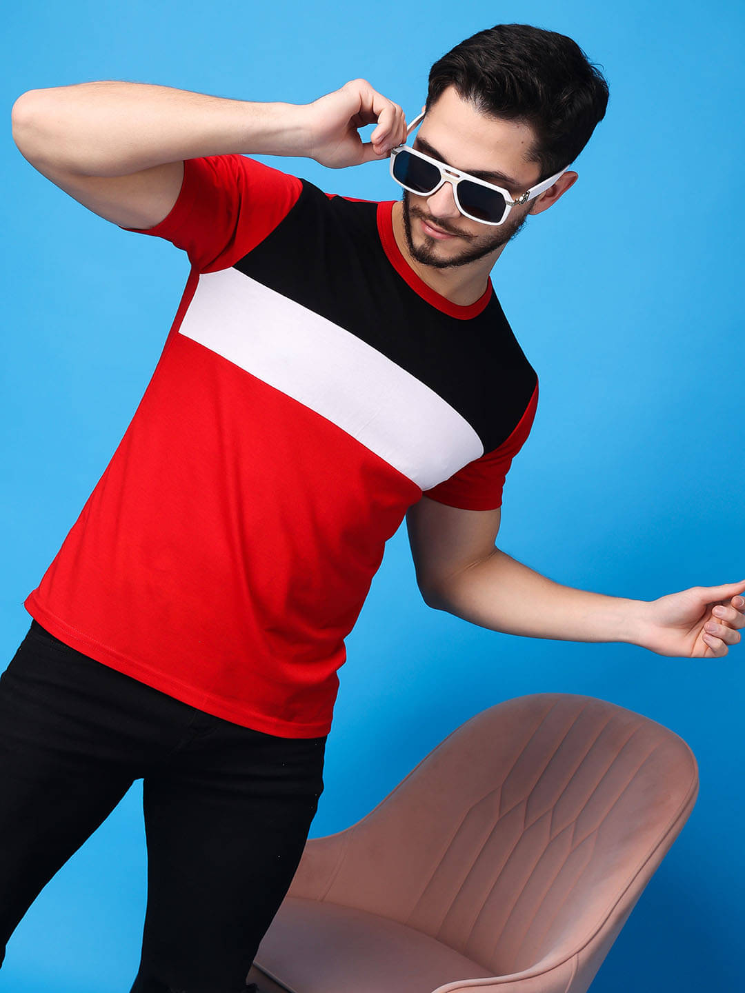 SWIFTLY Men Cotton Regular Fit Colorblock T-Shirt ( Red ) SWIFTLY Men Cotton Regular Fit Colorblock T-Shirt ( Red )