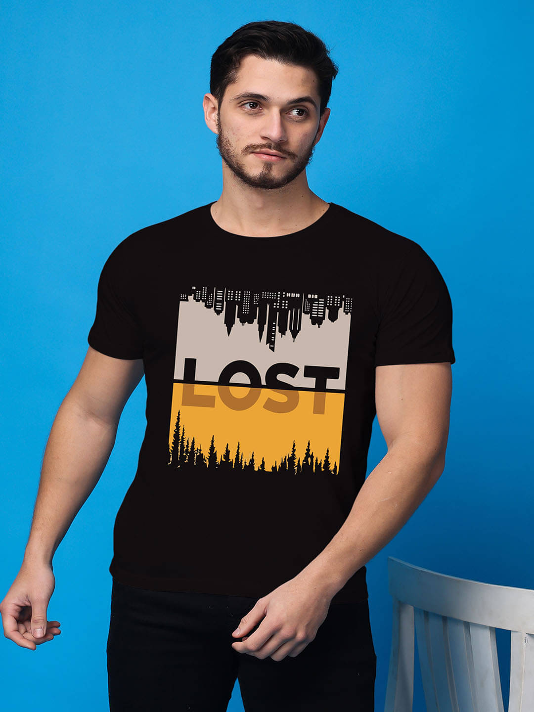 SWIFTLY Men Cotton Regular Fit Printed T-Shirt ( Black ) SWIFTLY Men Cotton Regular Fit Printed T-Shirt ( Black )