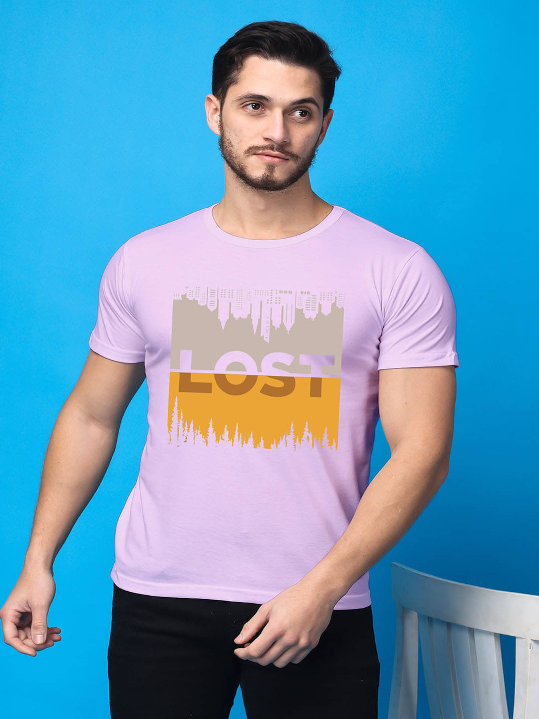SWIFTLY Men Cotton Regular Fit Printed T-Shirt ( Lavender ) SWIFTLY Men Cotton Regular Fit Printed T-Shirt ( Lavender )