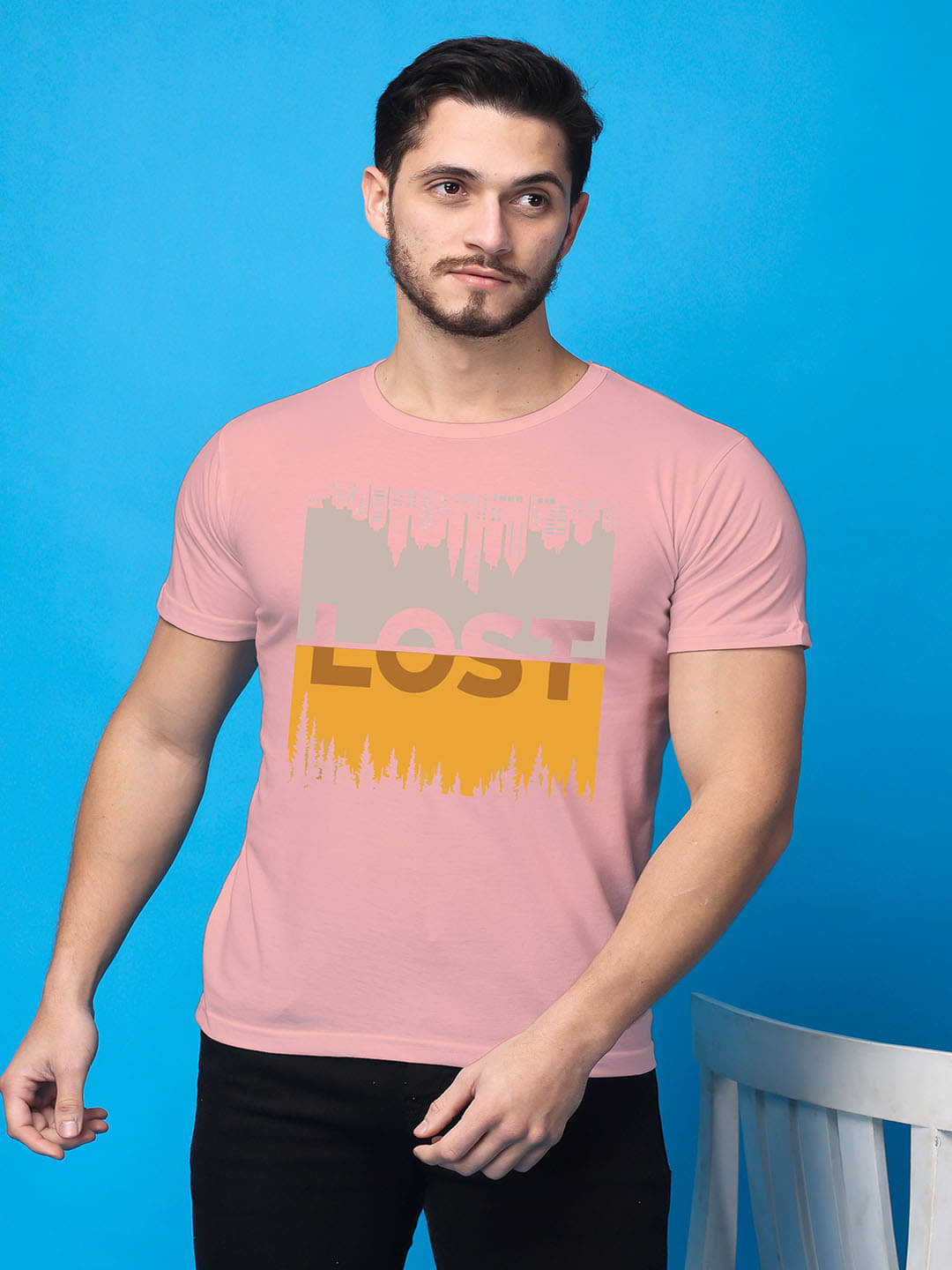 SWIFTLY Men Cotton Regular Fit Printed T-Shirt ( Peach ) SWIFTLY Men Cotton Regular Fit Printed T-Shirt ( Peach )