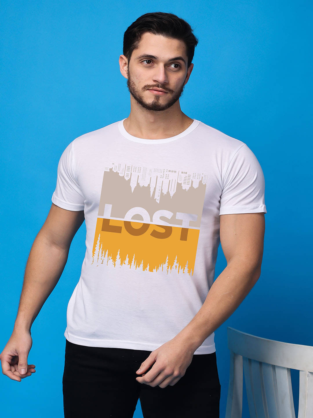     			SWIFTLY Men Cotton Regular Fit Printed T-Shirt ( White )