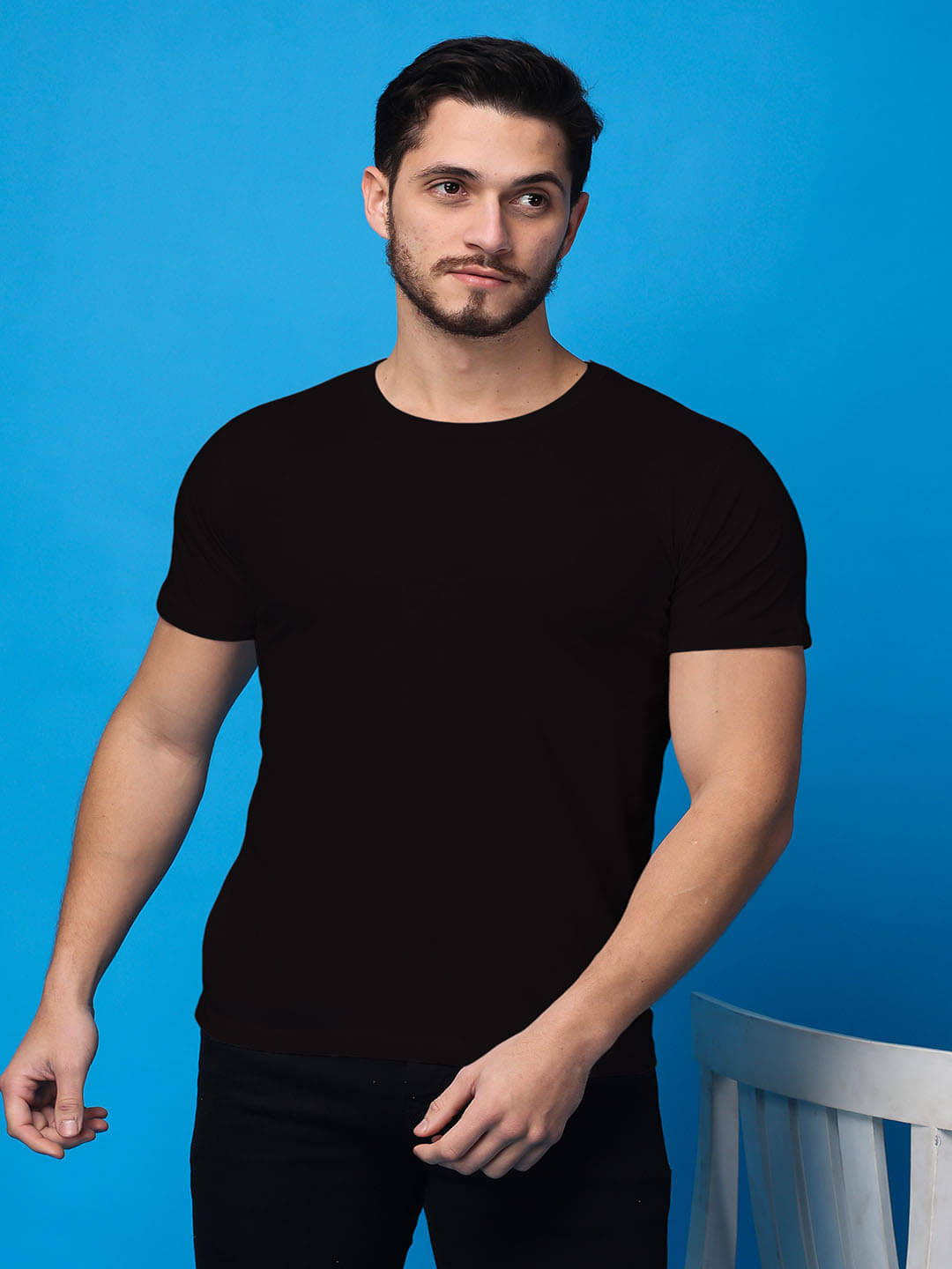 SWIFTLY Men Cotton Regular Fit Solid T-Shirt ( Black ) SWIFTLY Men Cotton Regular Fit Solid T-Shirt ( Black )