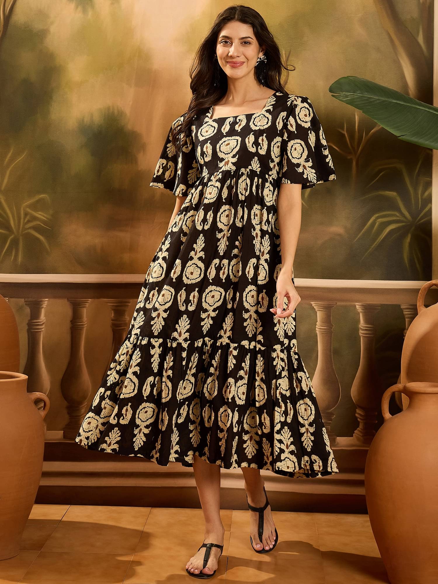     			Stylum Women Cotton Printed Fit & Flare Dress ( Black )