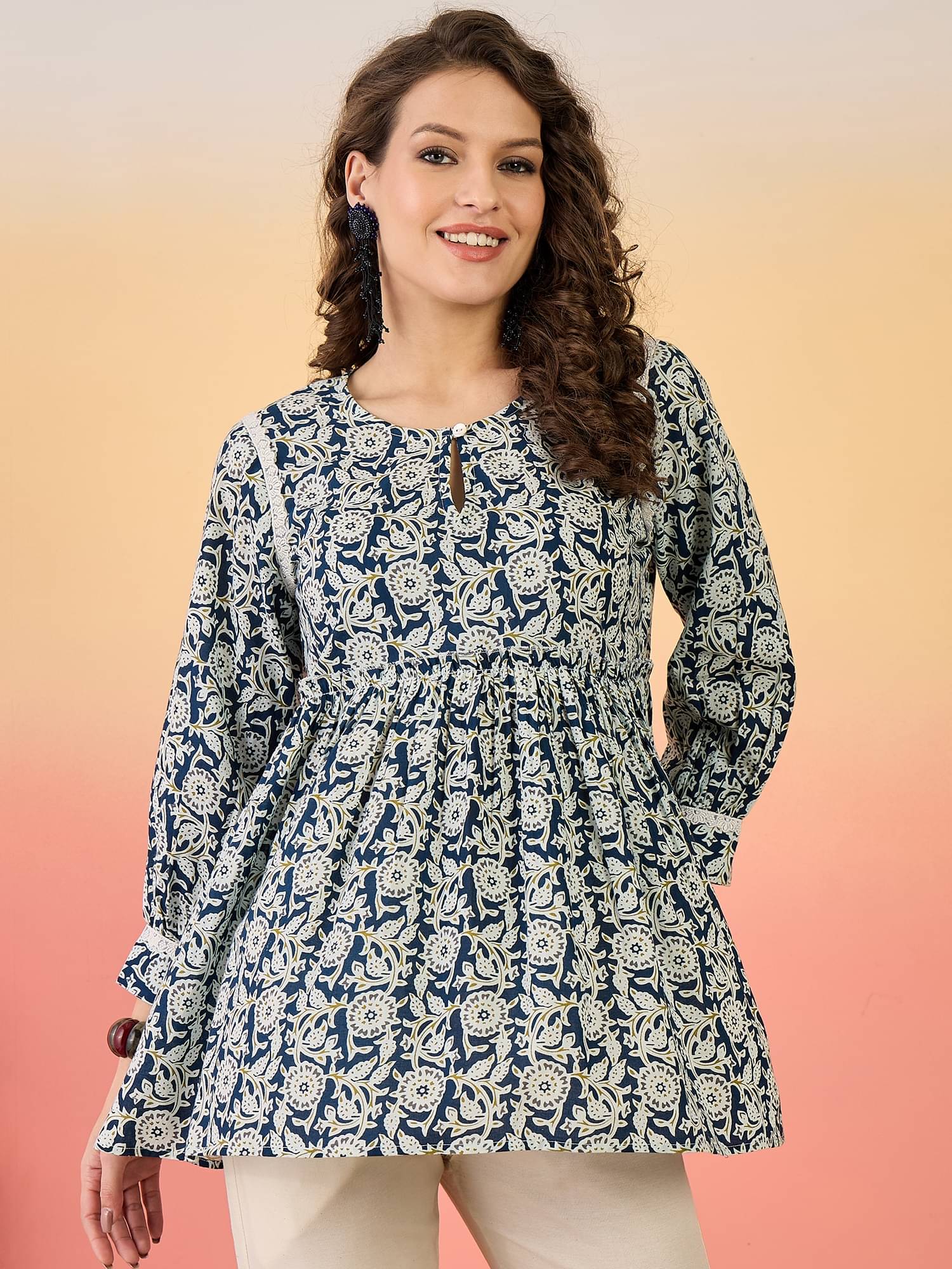     			Stylum Women's Cotton Peplum Top ( Blue )
