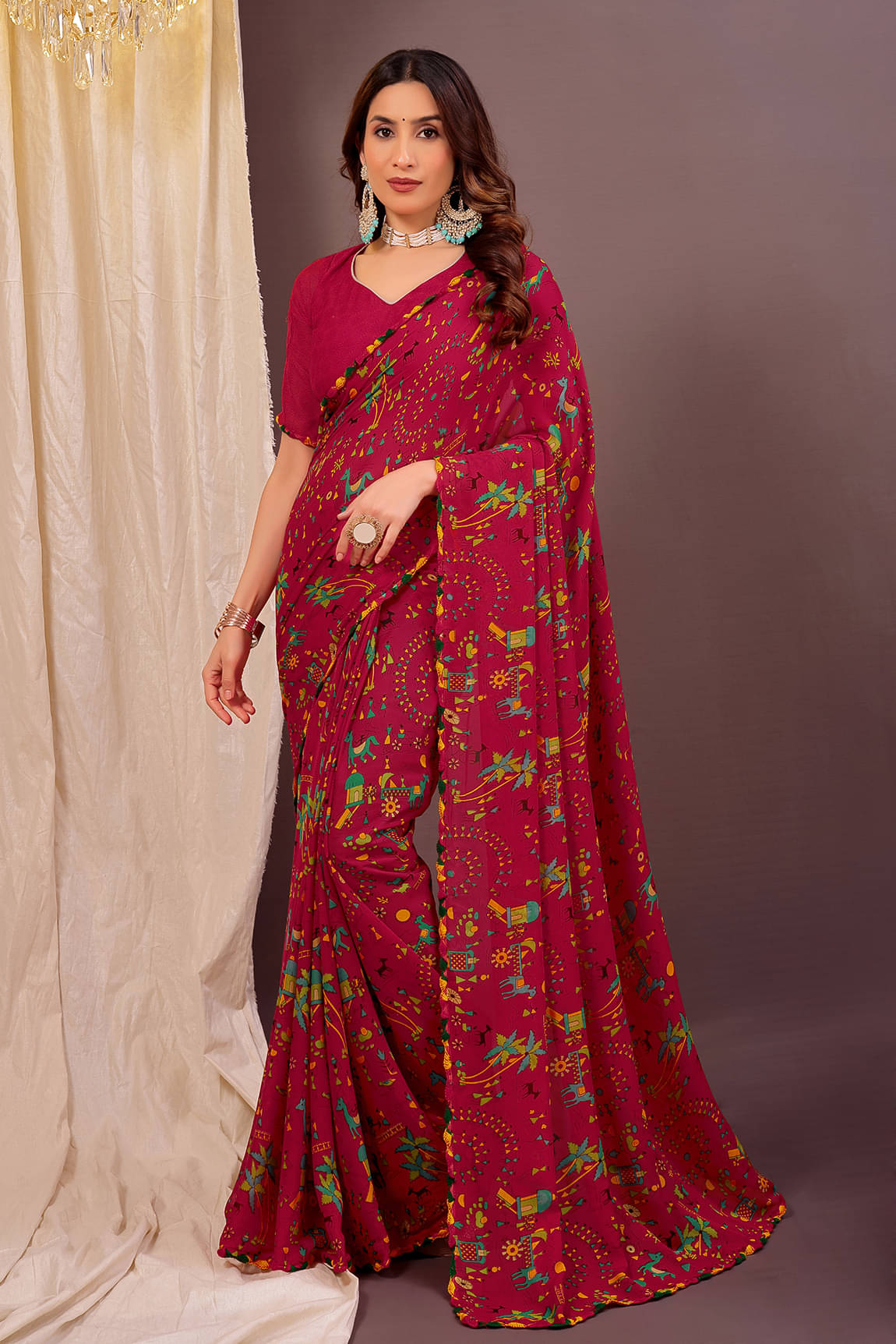 Suali Georgette Solid With Unstitched Blouse Piece ( Pink ) Suali Georgette Solid With Unstitched Blouse Piece ( Pink )
