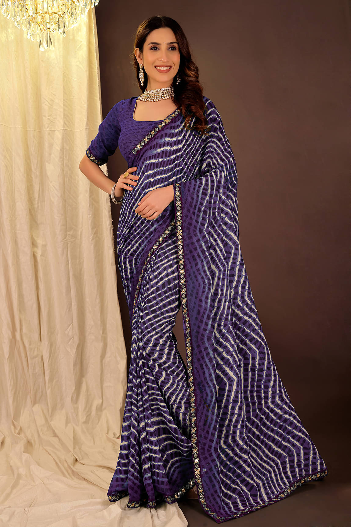 Suali Georgette Solid Saree With Unstitched Blouse Piece ( Purple ) Suali Georgette Solid Saree With Unstitched Blouse Piece ( Purple )