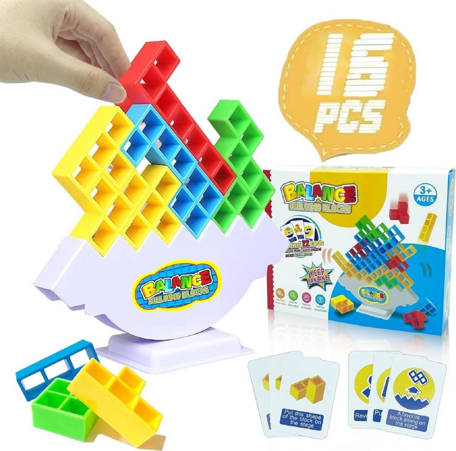     			Tetra Tower Balance Blocks Game – 16 Pcs Wooden Stacking Toy with 22 Challenge Cards | Fun Skill-Building Game for Kids Ages 3–14 | Indoor Family, Birthday Gift for Boys & Girls