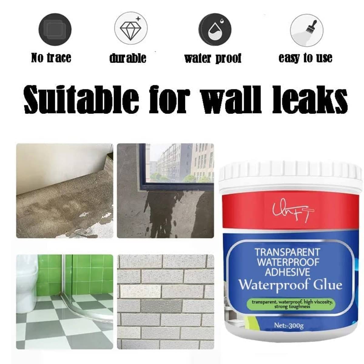     			Transparent Waterproof Glue 300g with Brush, Leakage Protection Outdoor Bathroom Wall Tile Window Roof, Anti-Leakage Agent, Sealant Glue, Roof Sealant Waterproof Gel