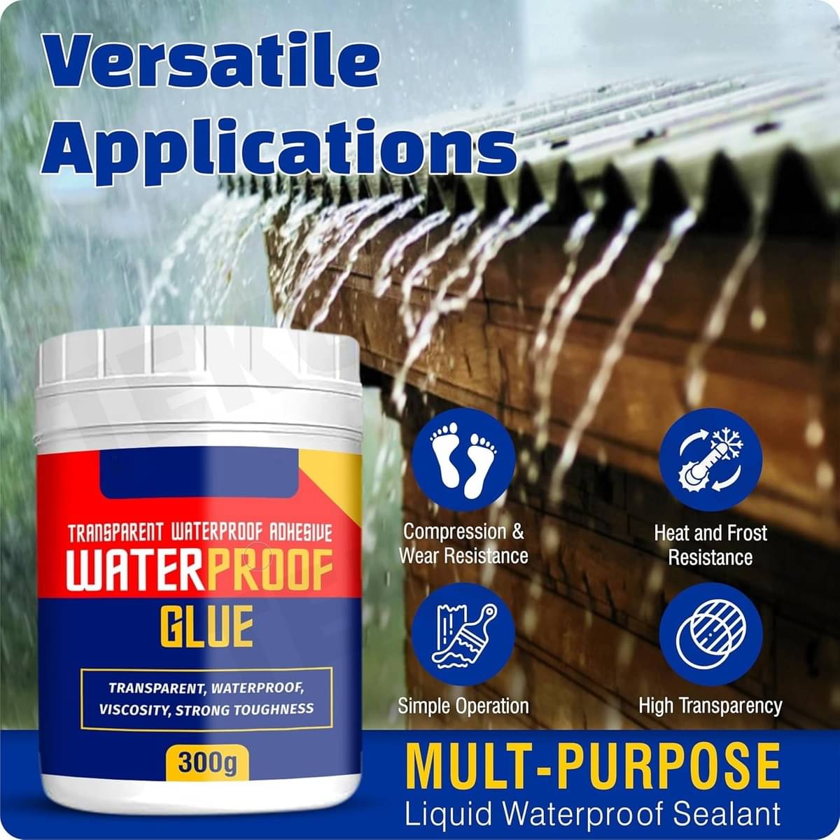     			Transparent Waterproof Glue 300g with Brush, Leakage Protection Outdoor Bathroom Wall Tile Window Roof, Anti-Leakage Agent, Sealant Glue, Roof Sealant Waterproof Gel
