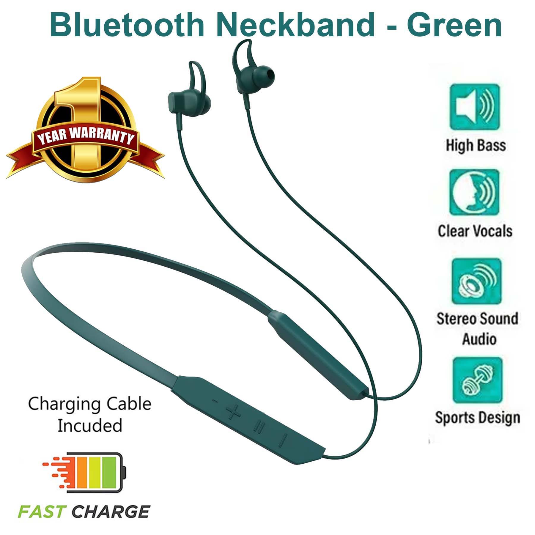     			U7 In-The-Ear Bluetooth Neckband, Bluetooth Headset, Powerful Bass with Upto 30h Talktime - Green