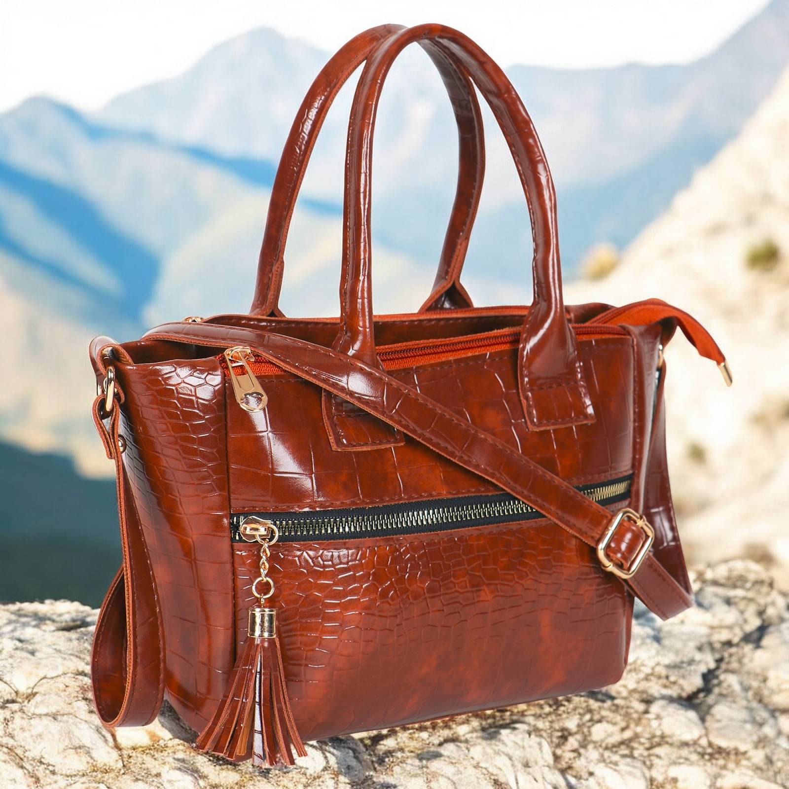     			UOB-Universe of Bags Handheld Bag Faux Leather Set of 1 ( Tan )