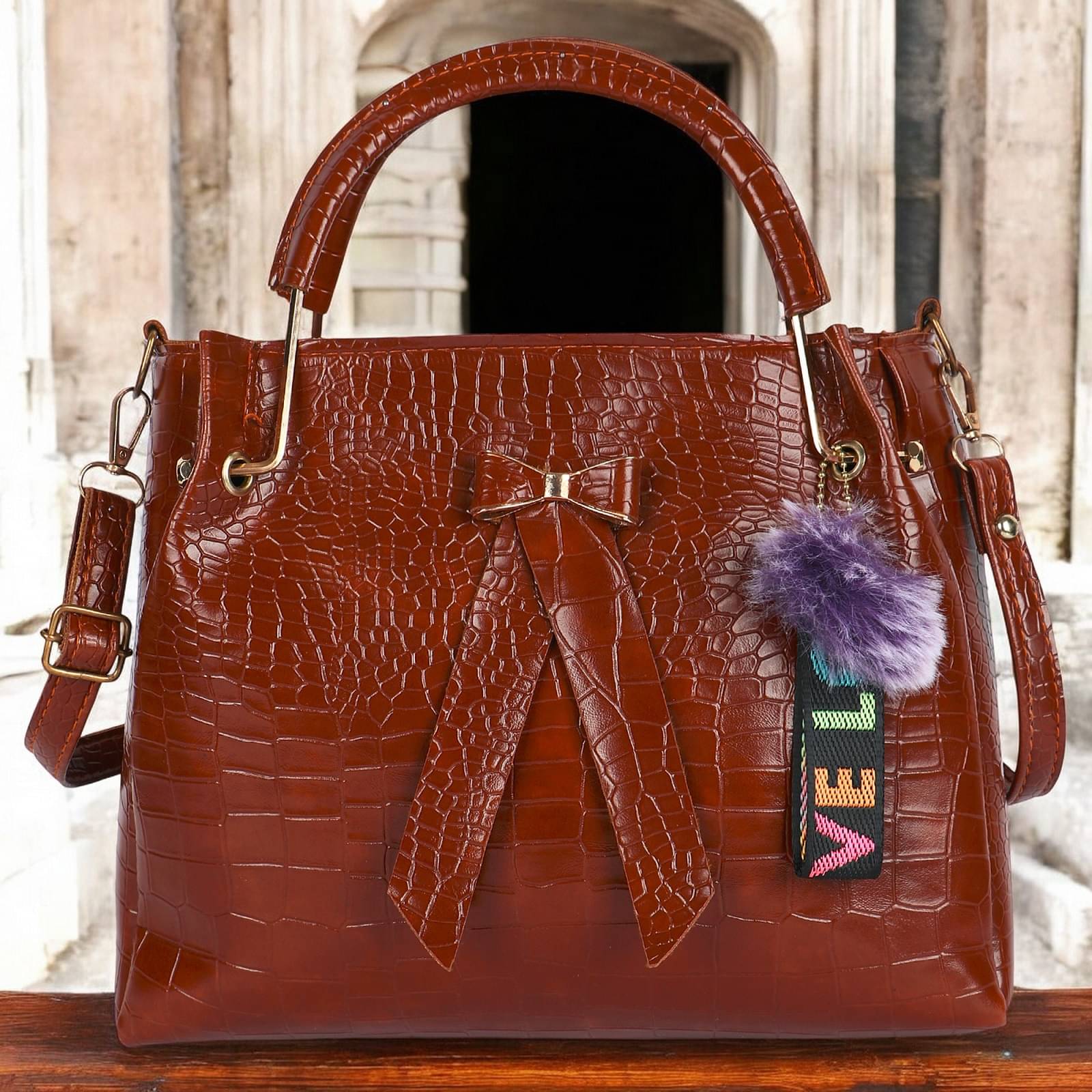     			UOB-Universe of Bags Handheld Bag Faux Leather Set of 1 ( Tan )