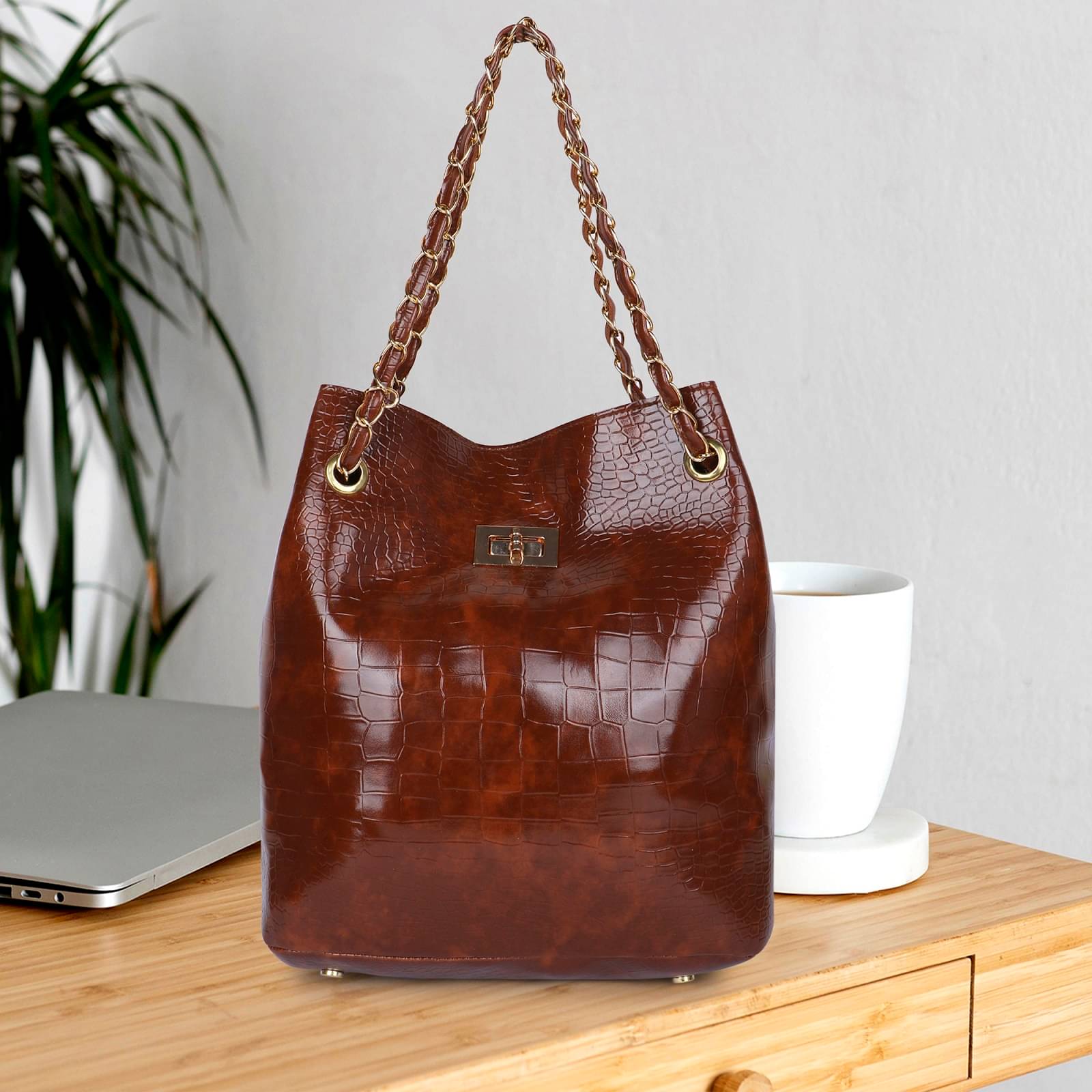 UOB-Universe of Bags Shoulder Bag Faux Leather Set of 1 ( Tan ) UOB-Universe of Bags Shoulder Bag Faux Leather Set of 1 ( Tan )