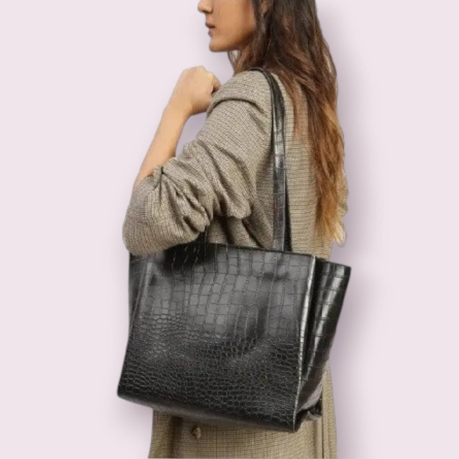     			UOB-Universe of Bags Tote Bag Faux Leather Set of 1 ( Black )