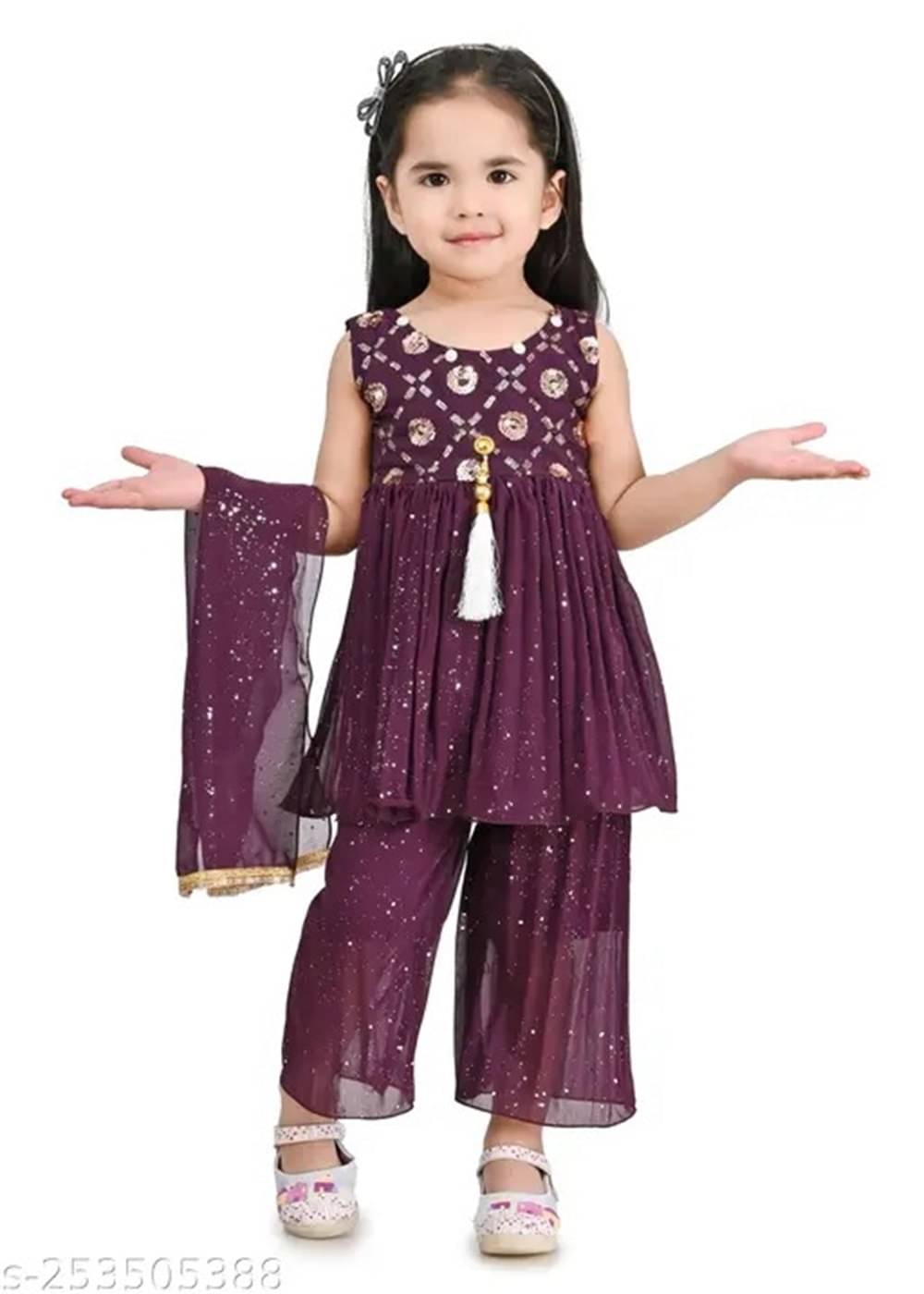     			Villata fashion Girls Georgette Kurti with Pants ( Pack of 1 , Wine )