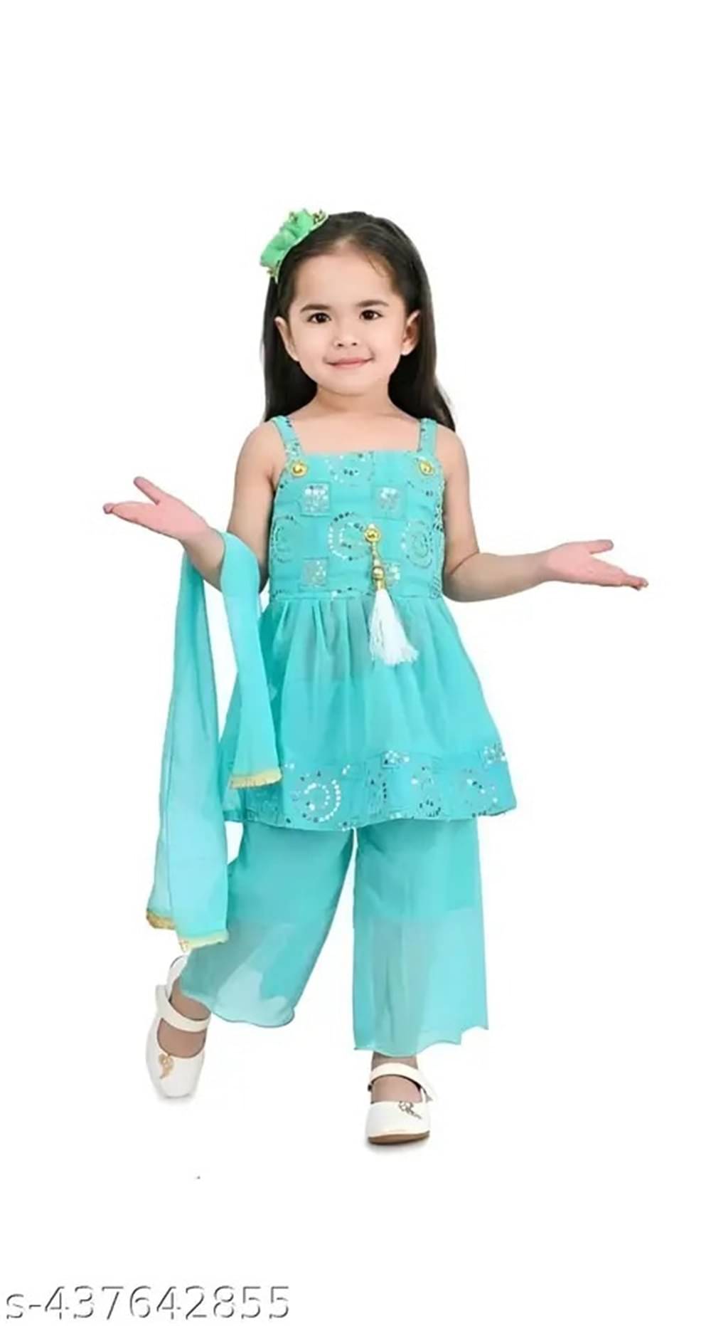     			Villata fashion Girls Georgette Kurti with Pants ( Pack of 1 , Sea Green )