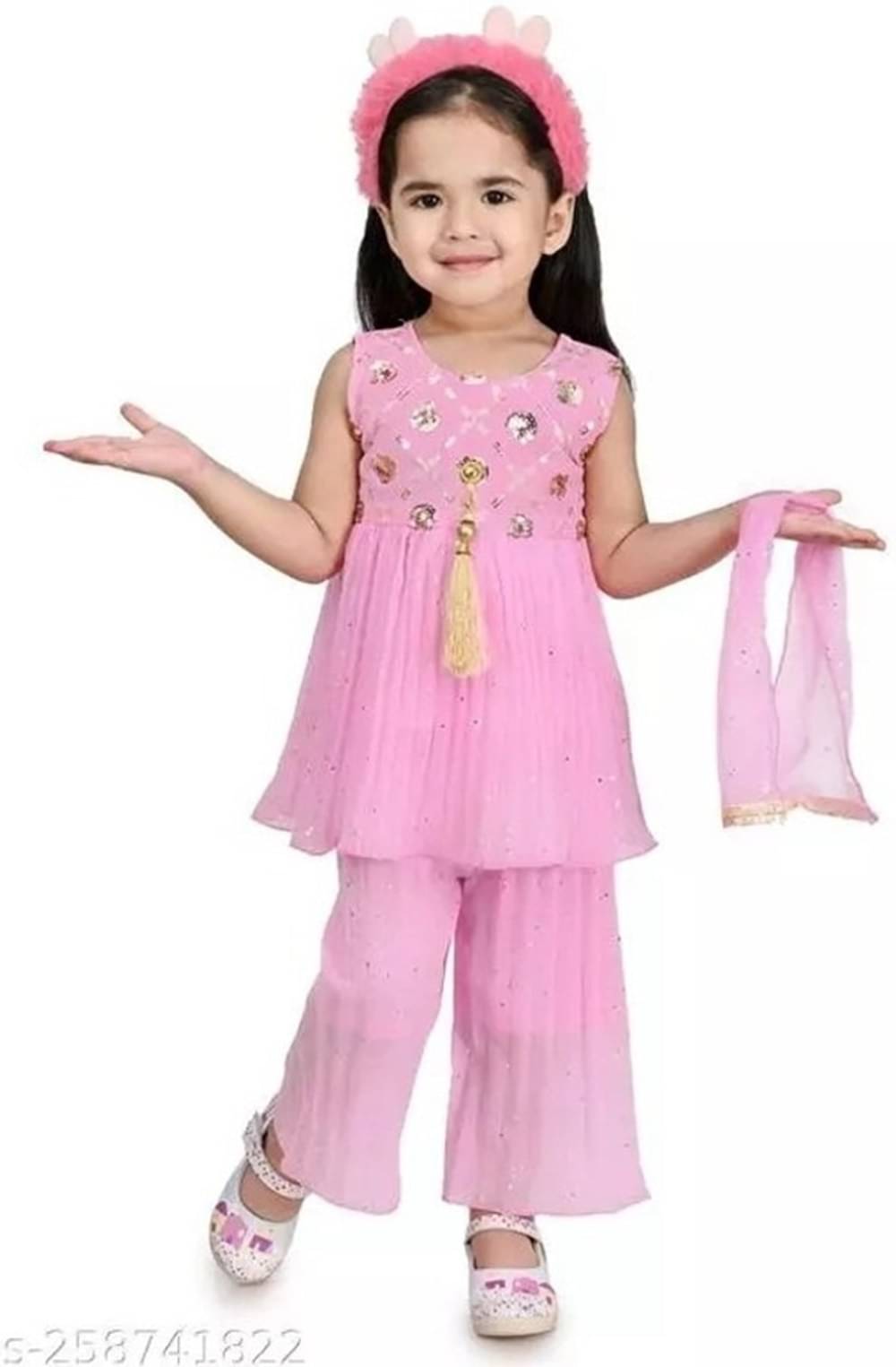     			Villata fashion Girls Georgette Kurti with Pants ( Pack of 1 , Light Pink )