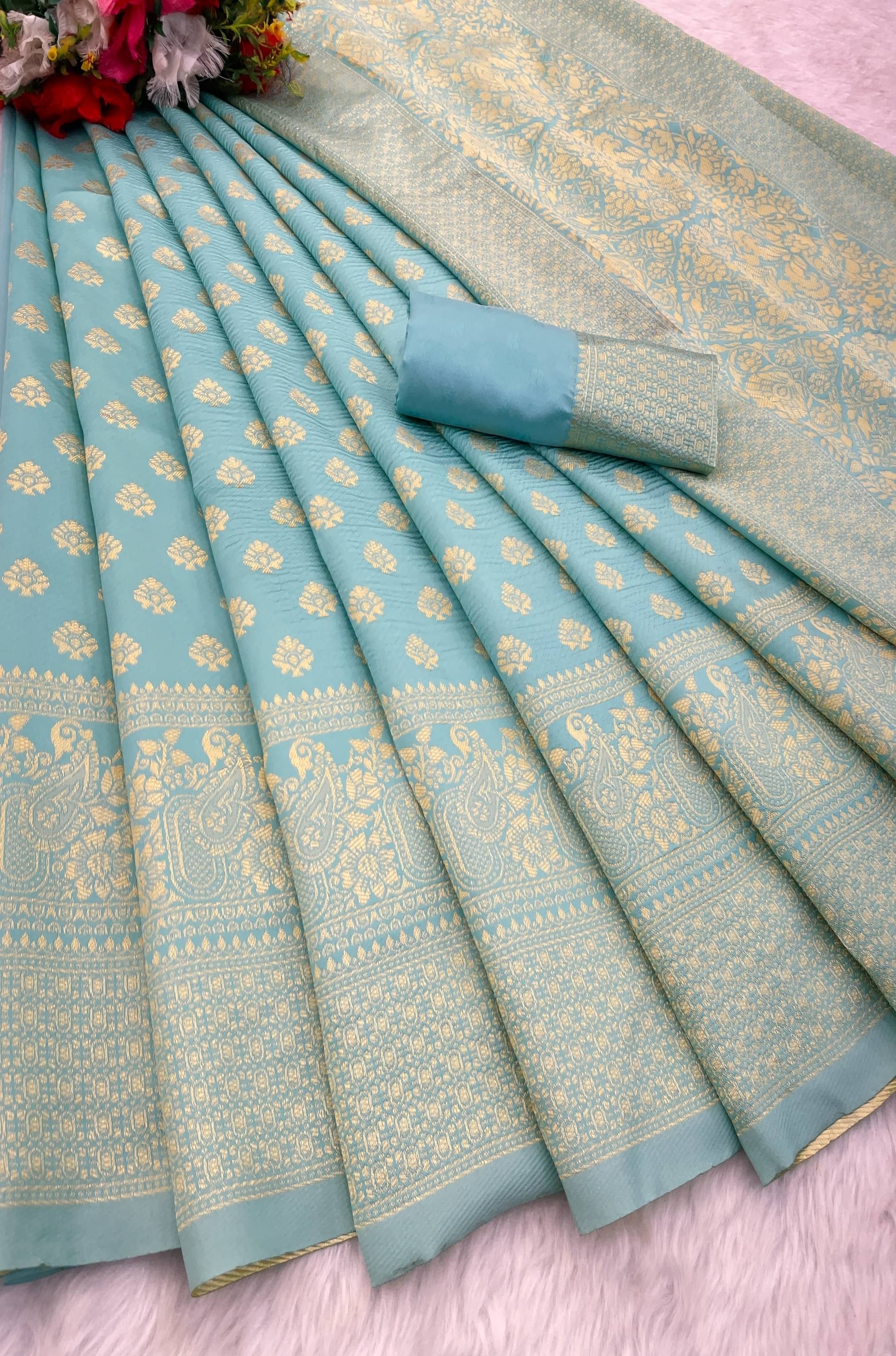 fab woven Art Silk Woven Kanjeevaram Sarees With Unstitched Blouse Piece ( Sky Blue ) fab woven Art Silk Woven Kanjeevaram Sarees With Unstitched Blouse Piece ( Sky Blue )