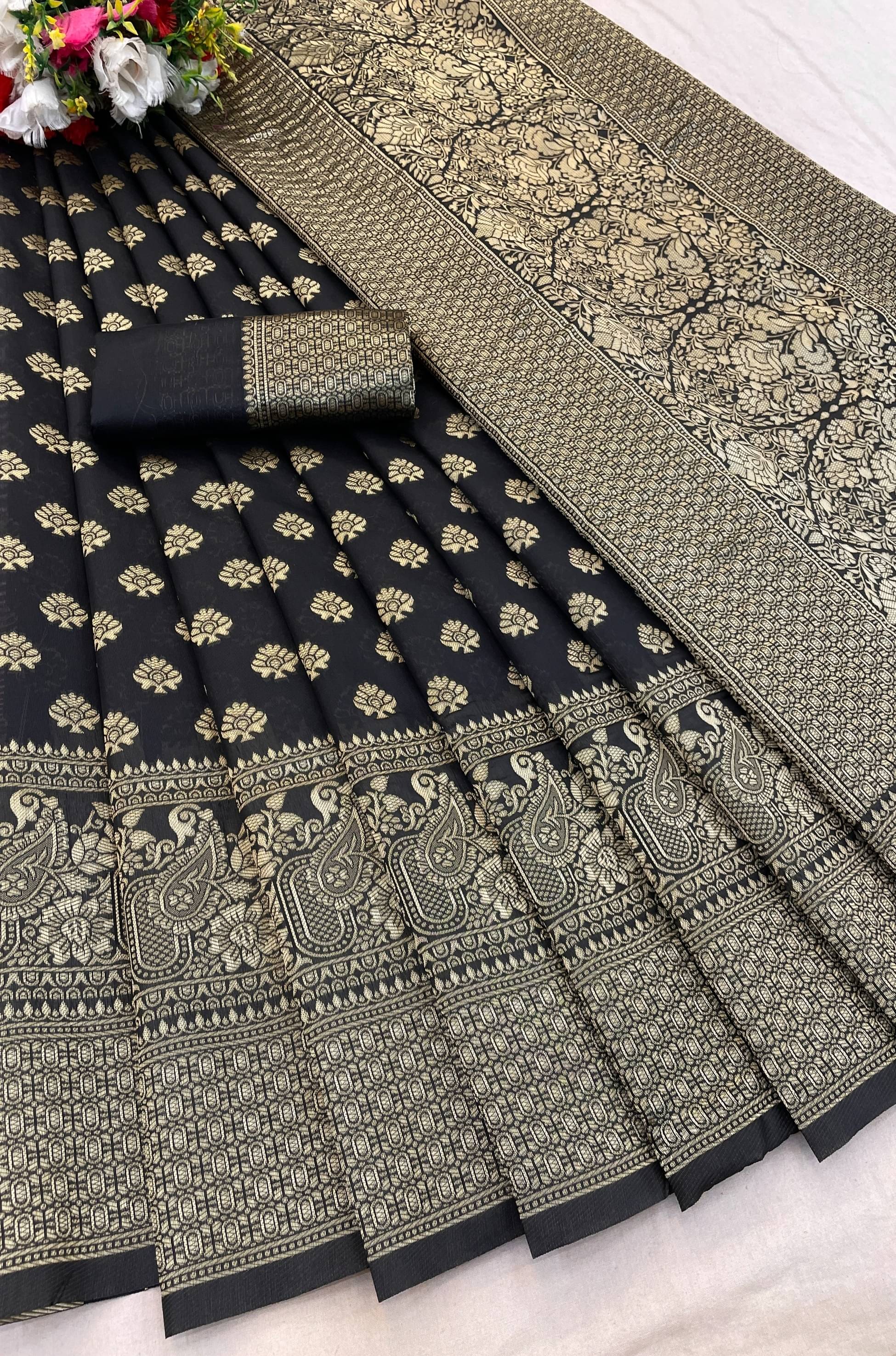 fab woven Art Silk Woven Kanjeevaram Sarees With Unstitched Blouse Piece ( Black ) fab woven Art Silk Woven Kanjeevaram Sarees With Unstitched Blouse Piece ( Black )
