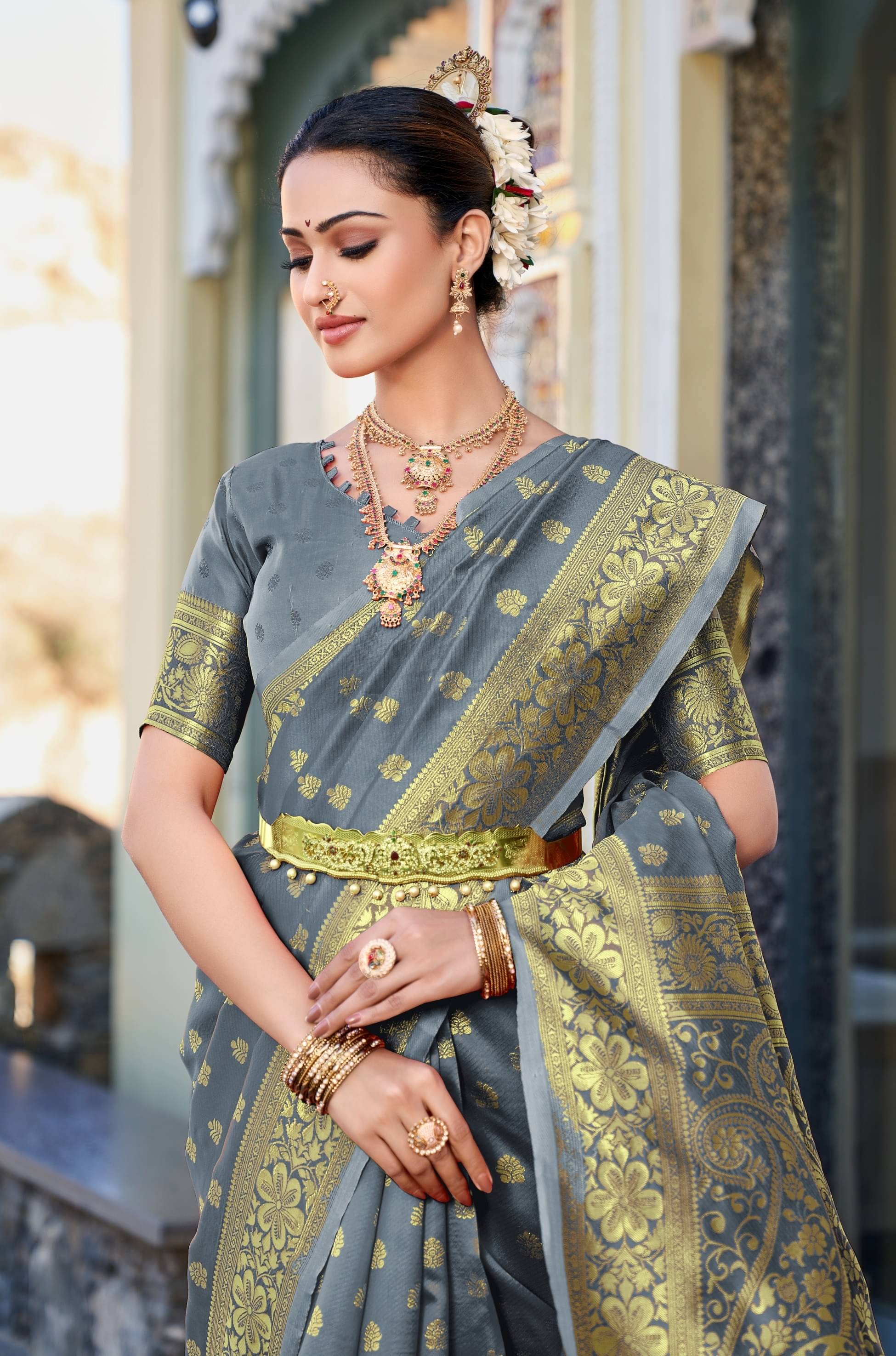 fab woven Art Silk Woven Kanjeevaram Sarees With Unstitched Blouse Piece ( Grey )     			fab woven Art Silk Woven Kanjeevaram Sarees With Unstitched Blouse Piece ( Grey )