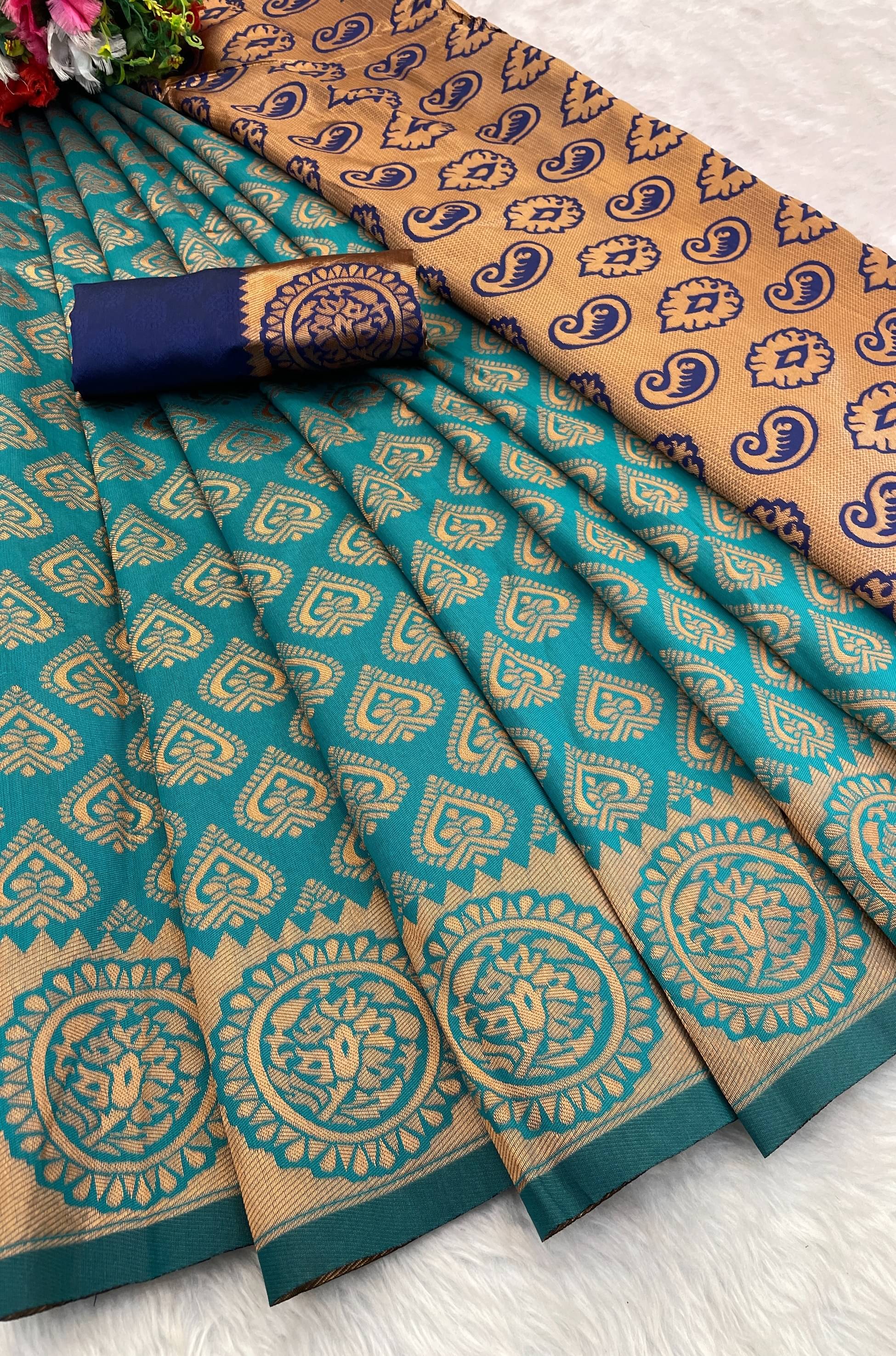 fab woven Art Silk Woven Kanjeevaram Sarees With Unstitched Blouse Piece ( Rama ) fab woven Art Silk Woven Kanjeevaram Sarees With Unstitched Blouse Piece ( Rama )