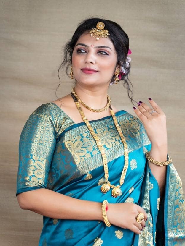 fab woven Art Silk Woven Kanjeevaram Sarees With Unstitched Blouse Piece ( Turquoise ) - Sarees | Buy online on ZillyBuy