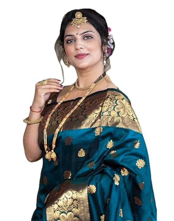 fab woven Art Silk Woven Kanjeevaram Sarees With Unstitched Blouse Piece ( Teal ) fab woven Art Silk Woven Kanjeevaram Sarees With Unstitched Blouse Piece ( Teal )