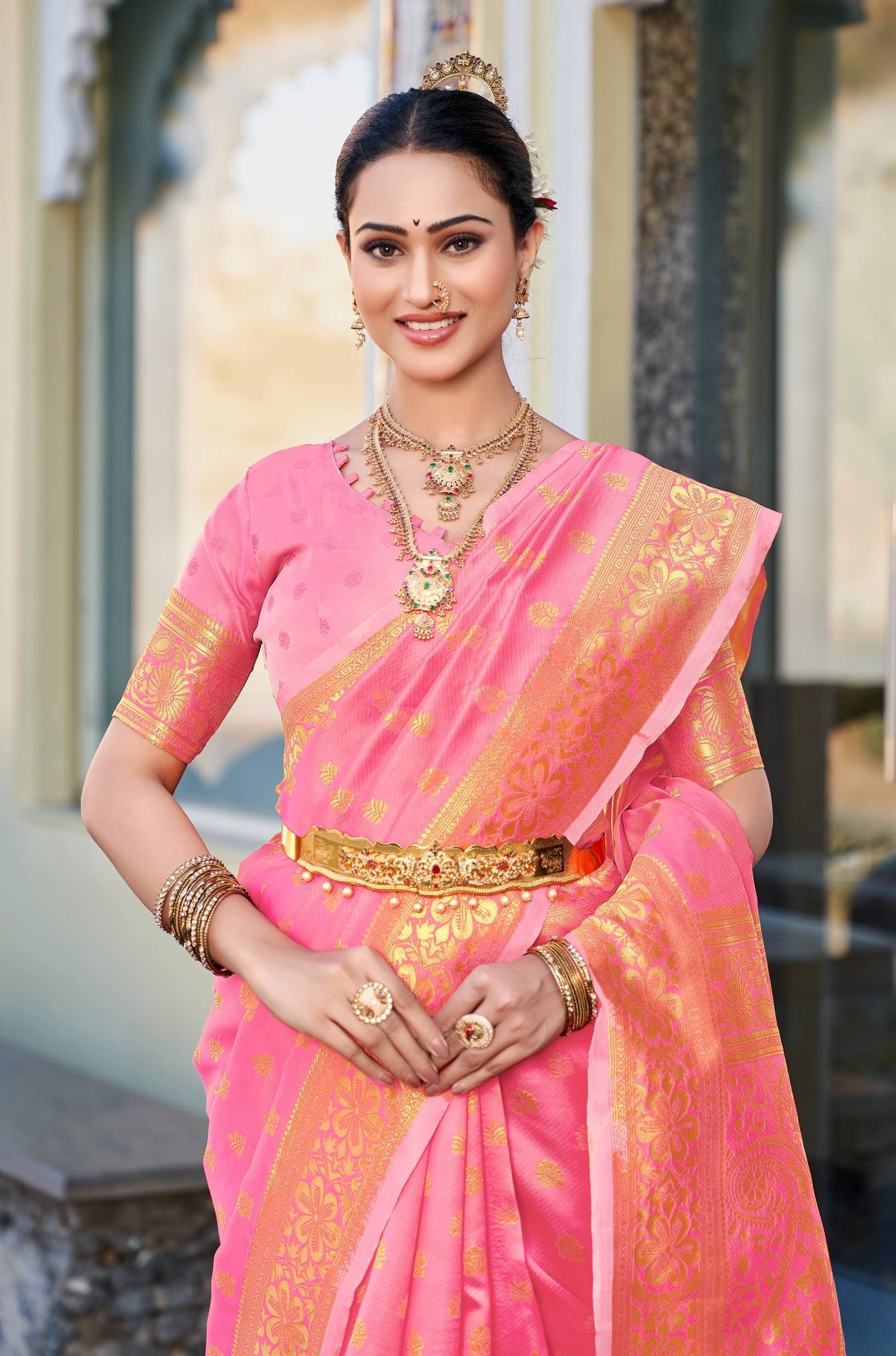     			fab woven Art Silk Woven Kanjeevaram Sarees With Unstitched Blouse Piece ( Pink )