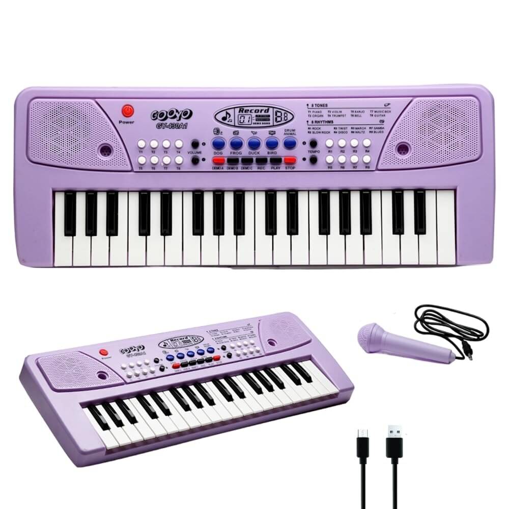     			37-Key Musical Piano Keyboard with Microphone | 8 Rhythms, 8 Tones, 6 Demos, Song Record Feaure | Dual Power Supply (USB Included) | Purple Color
