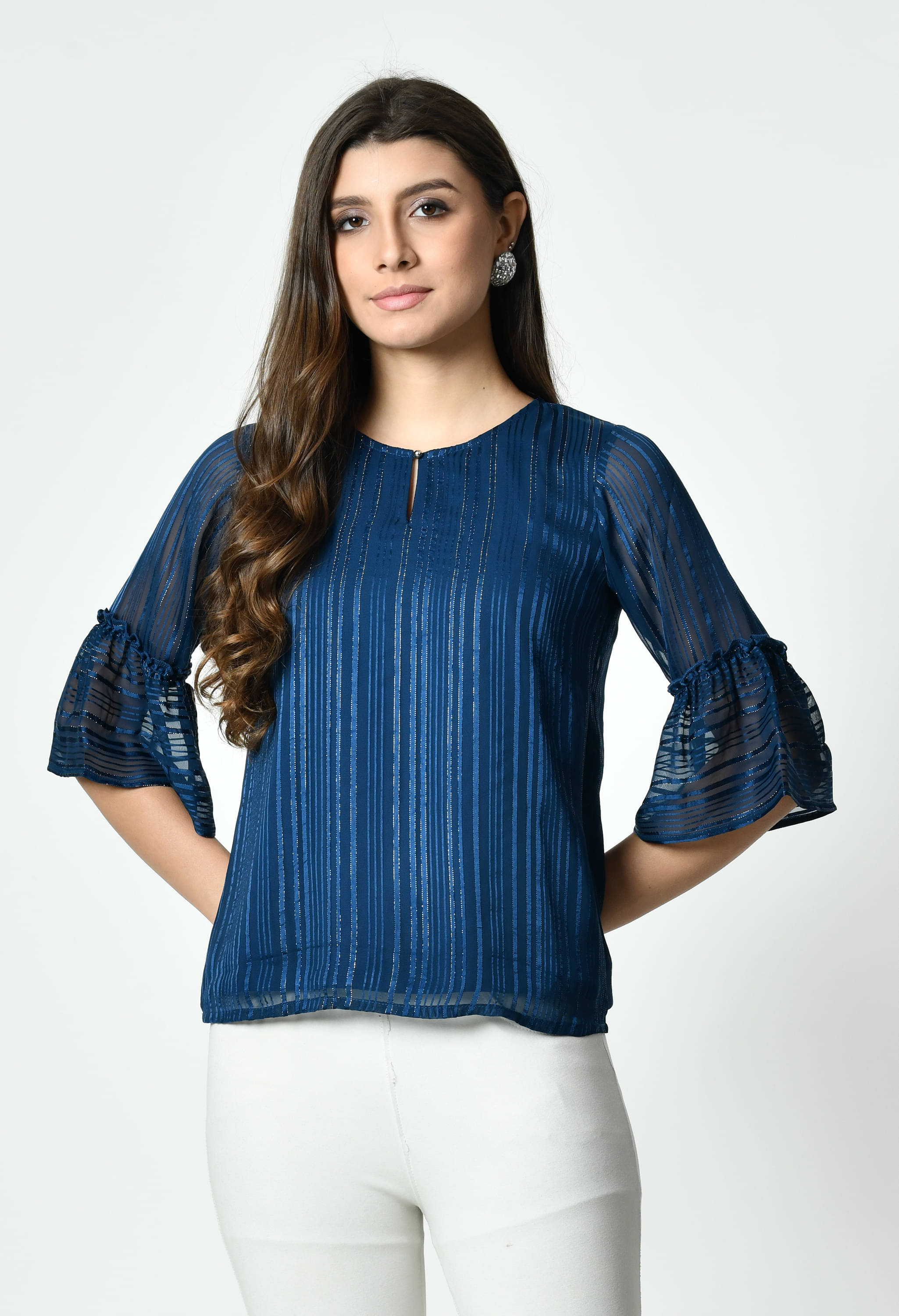 ALL WAYS YOU Women's Chiffon Regular Top ( Blue ) ALL WAYS YOU Women's Chiffon Regular Top ( Blue )