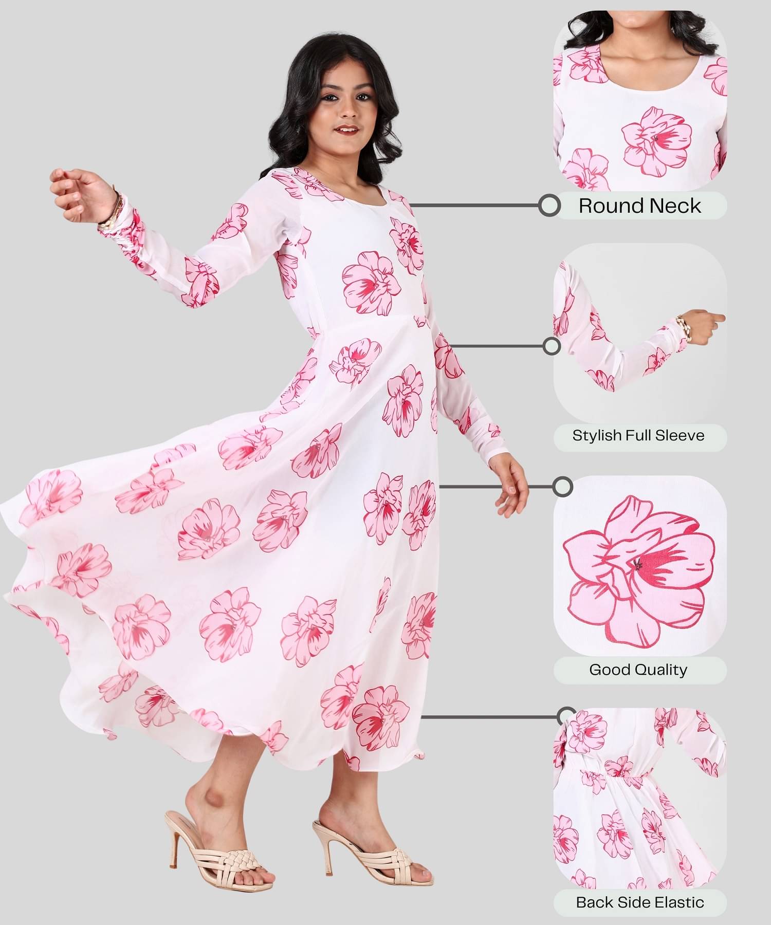     			Aarya Designer Georgette Gown For Girls ( Pack of 1 , White )