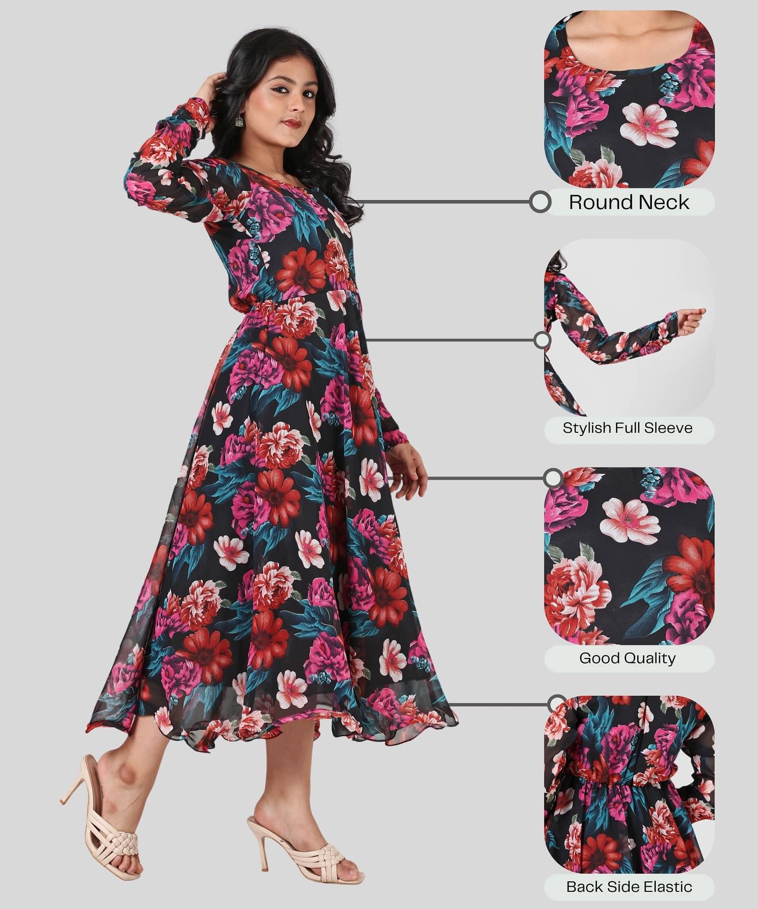     			Aarya Designer Georgette Gown For Girls ( Pack of 1 , Black )