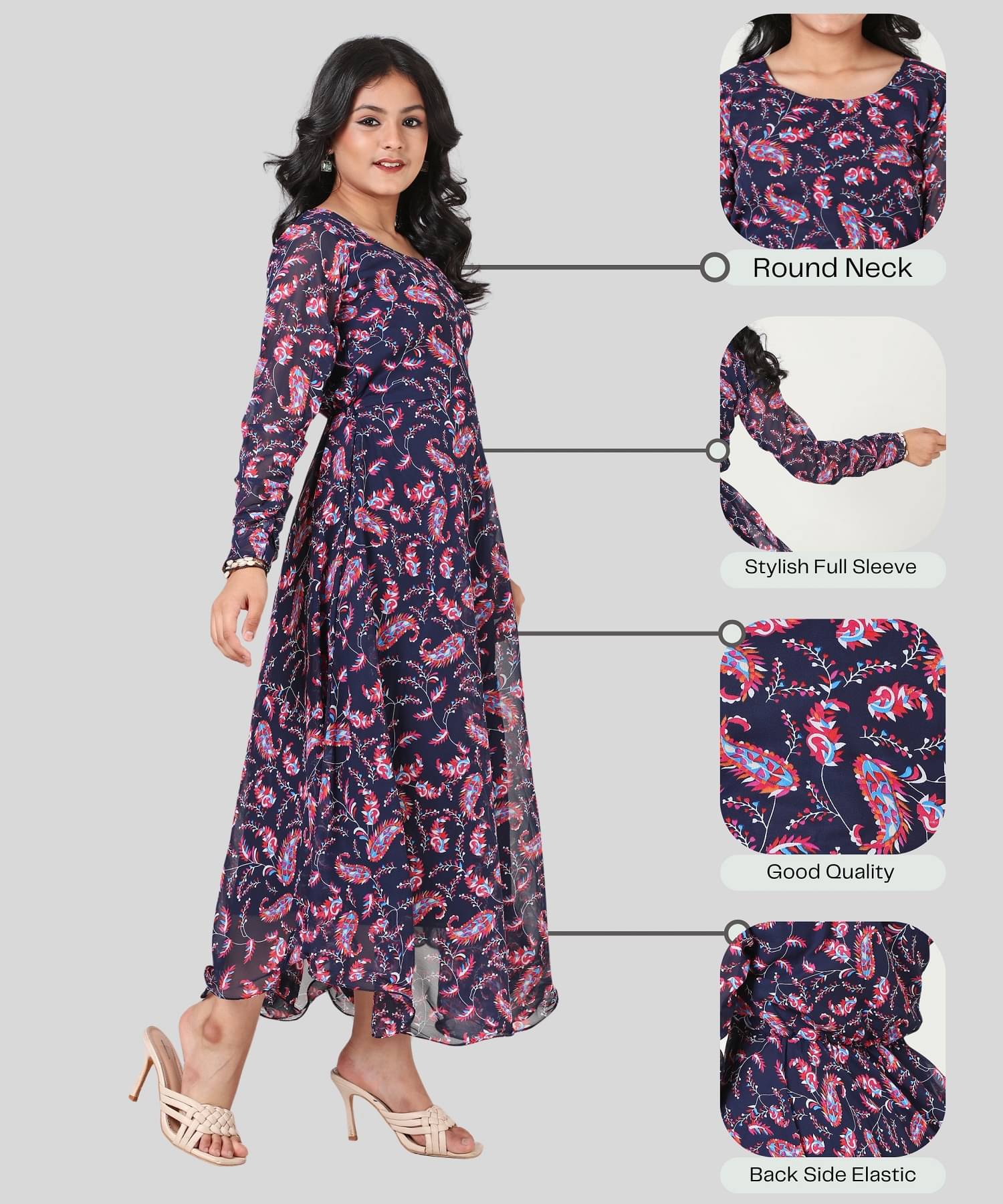 Aarya Designer Georgette Gown For Girls ( Pack of 1 , Dark Blue ) Aarya Designer Georgette Gown For Girls ( Pack of 1 , Dark Blue )