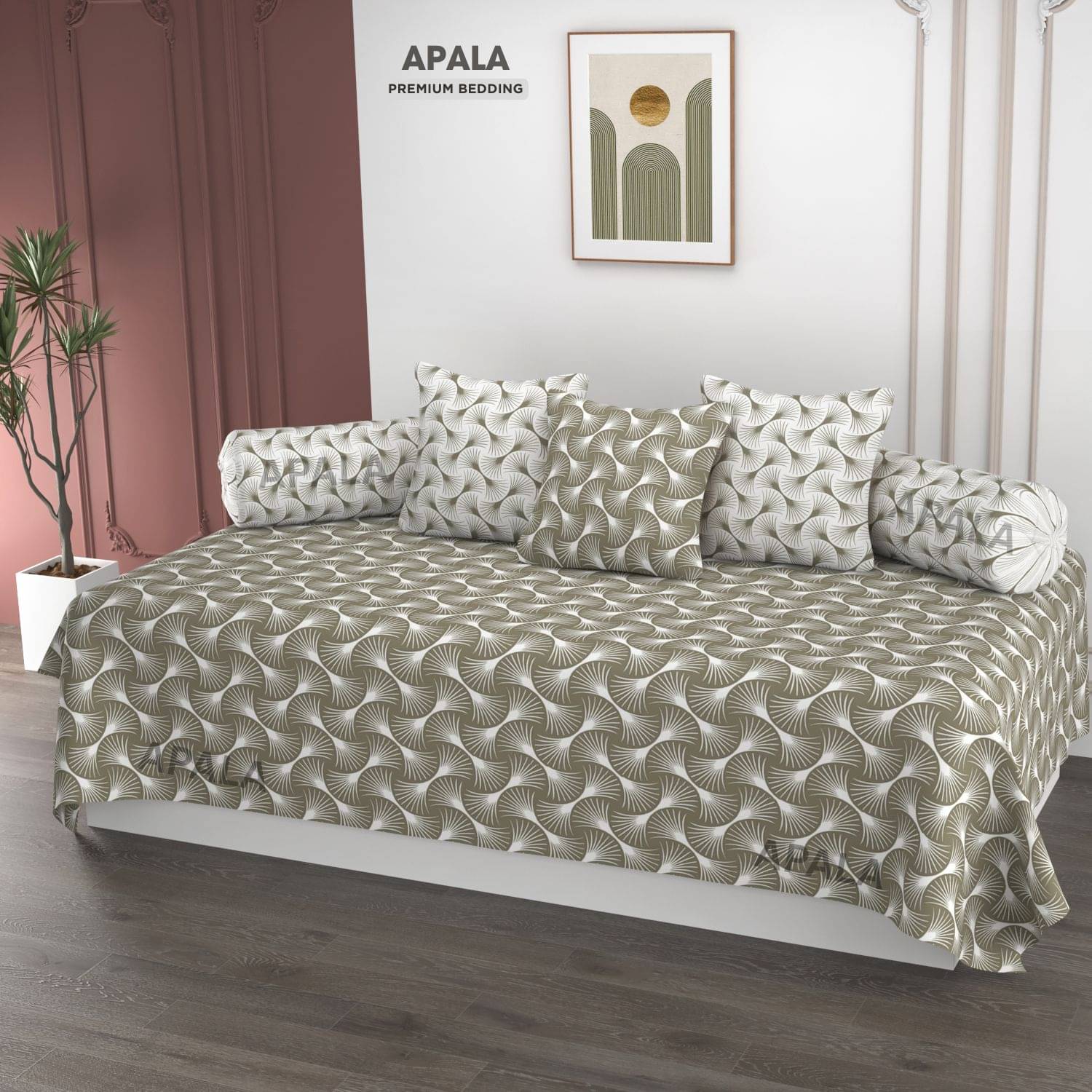 Apala Microfibre Abstract Diwan Set 6 Pcs - Beige Apala Microfibre Abstract Diwan Set 6 Pcs - Beige