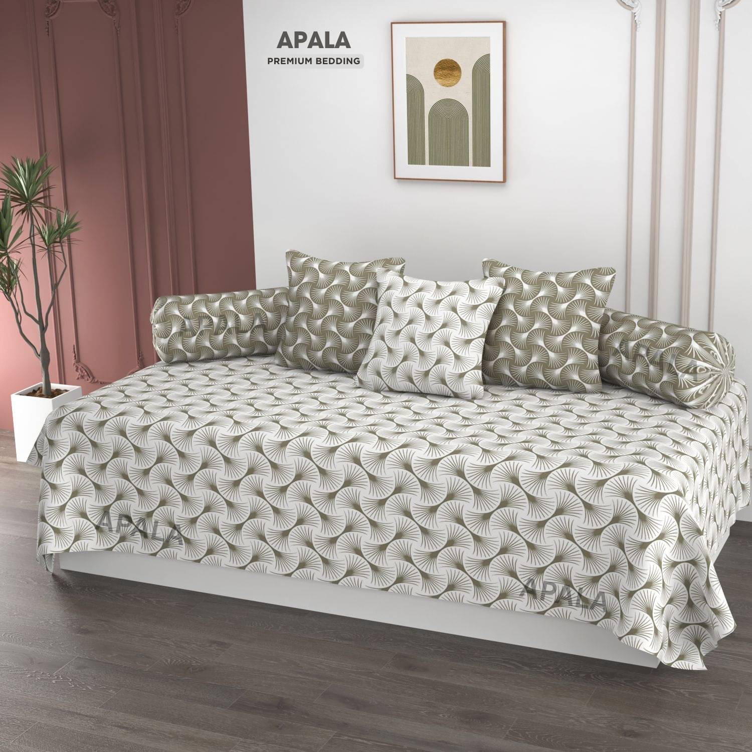 Apala Microfibre Abstract Diwan Set 6 Pcs - White Apala Microfibre Abstract Diwan Set 6 Pcs - White